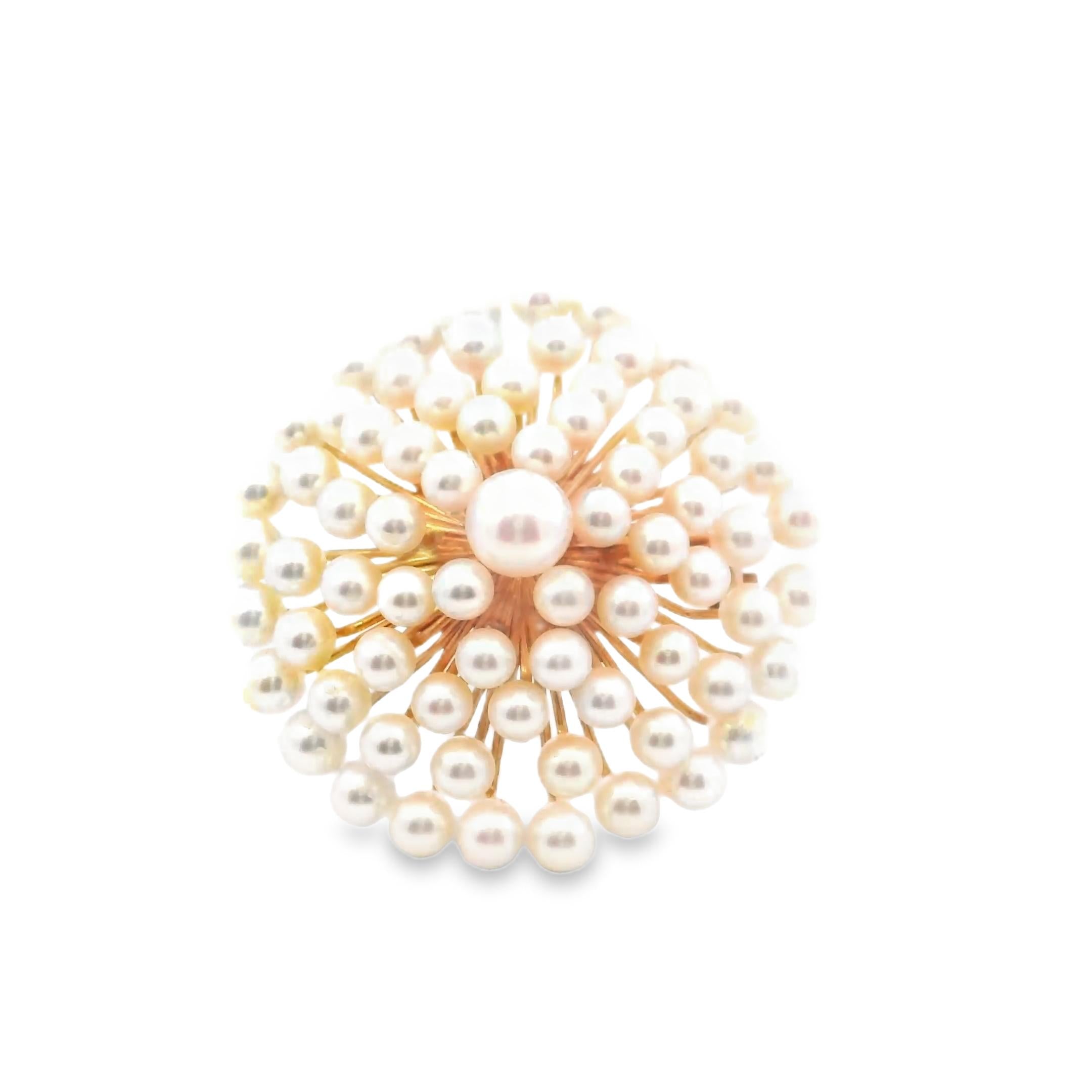 1950s American Pearl Burst Brooch in 14K Gold