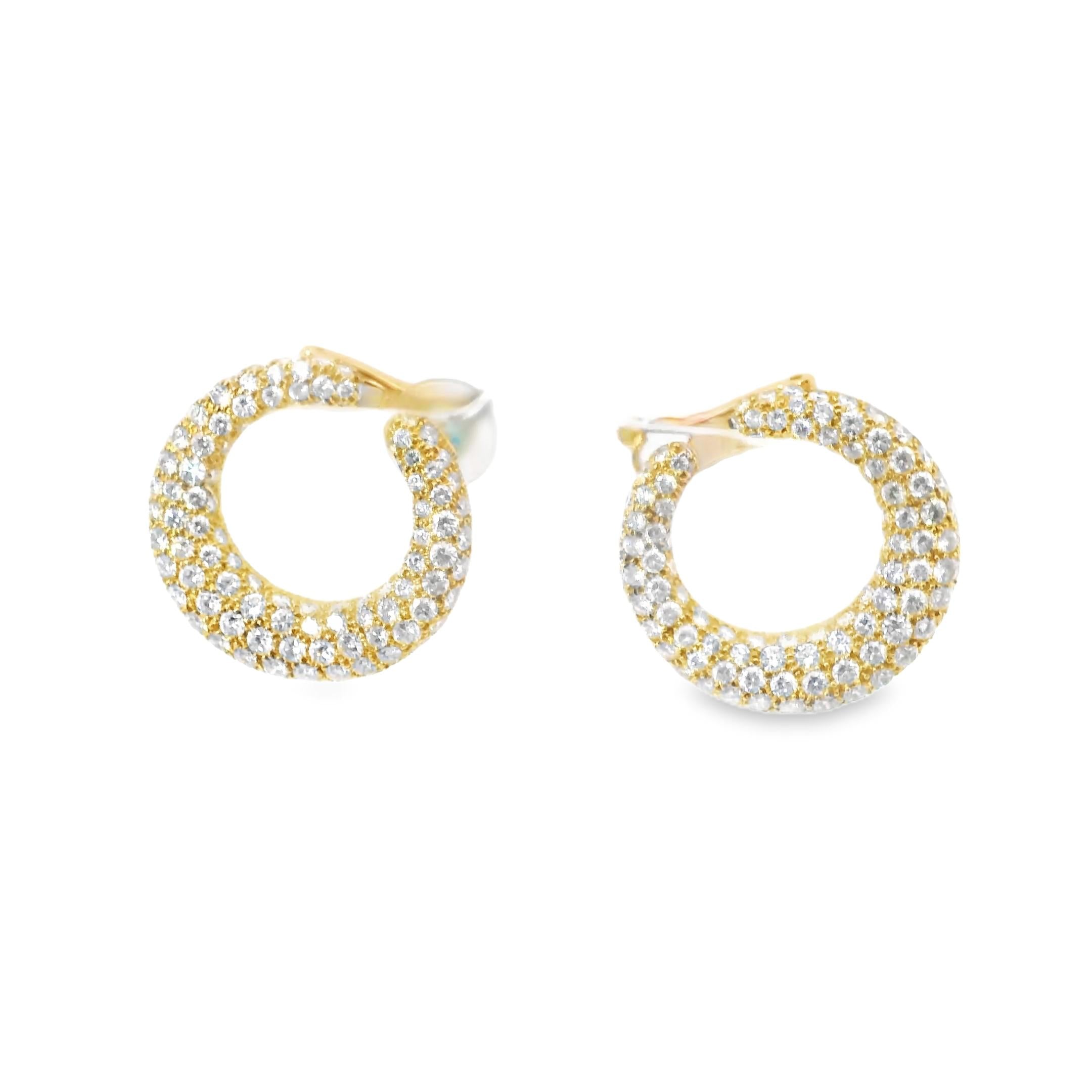 1980s Cartier Pavé Diamond Hoop Earrings in 18k Yellow Gold – 5.73ctw, 14.2g