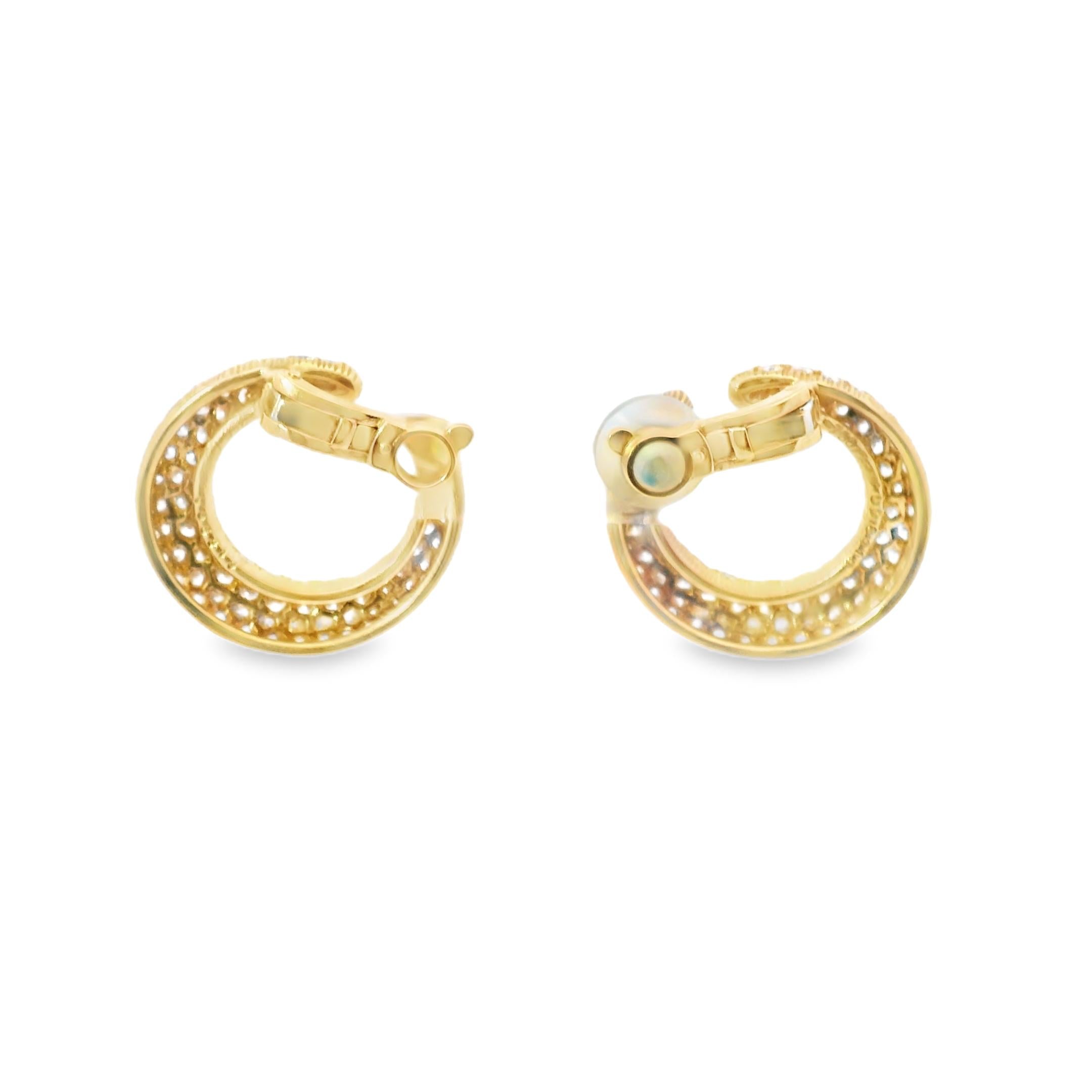 1980s Cartier Pavé Diamond Hoop Earrings in 18k Yellow Gold – 5.73ctw, 14.2g
