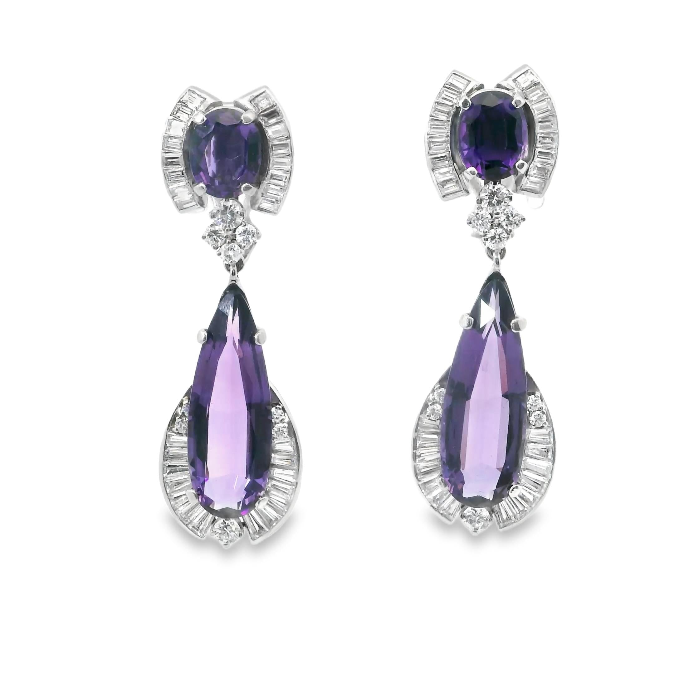 Platinum  1960s Diamond  Amethyst  Earrings