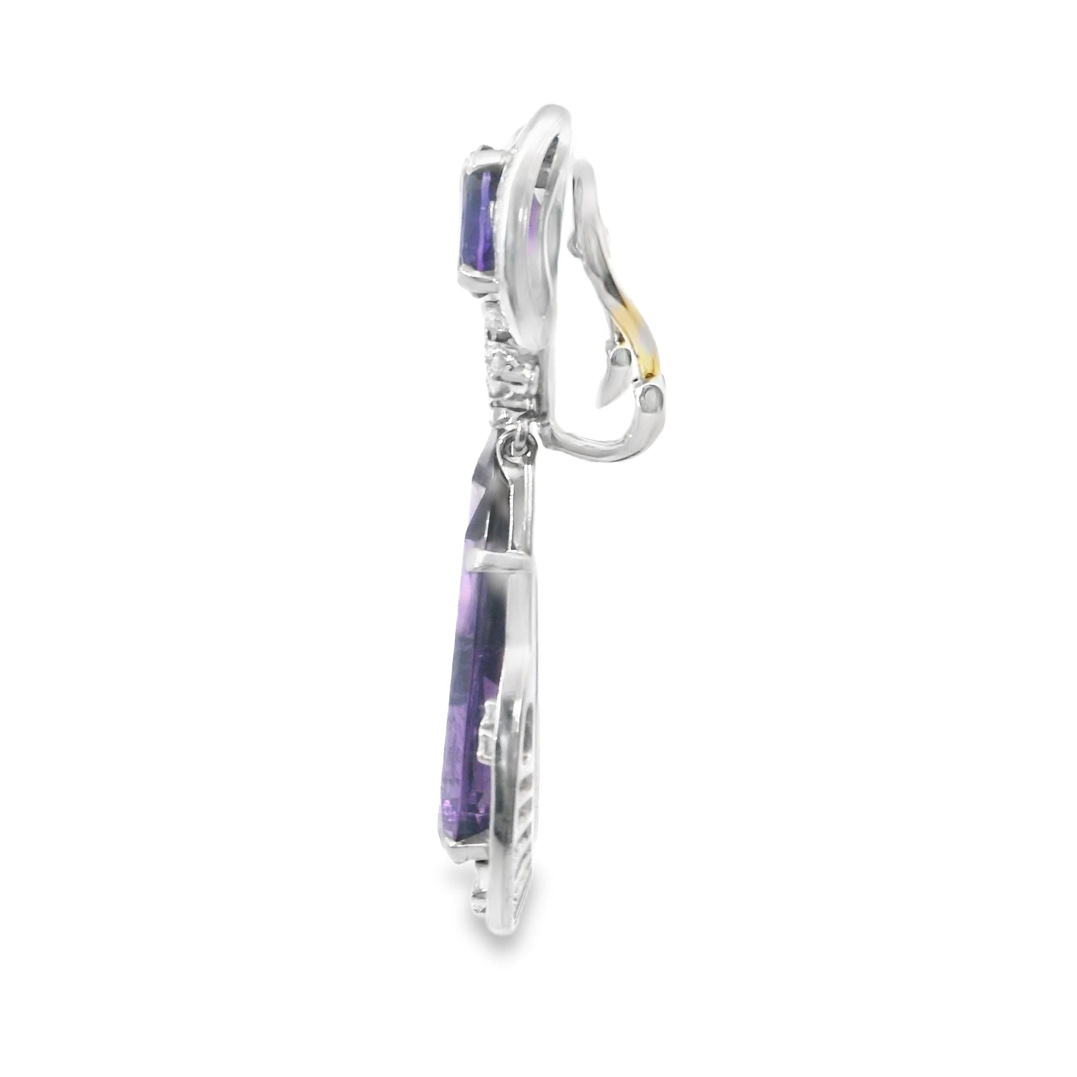 Platinum  1960s Diamond  Amethyst  Earrings