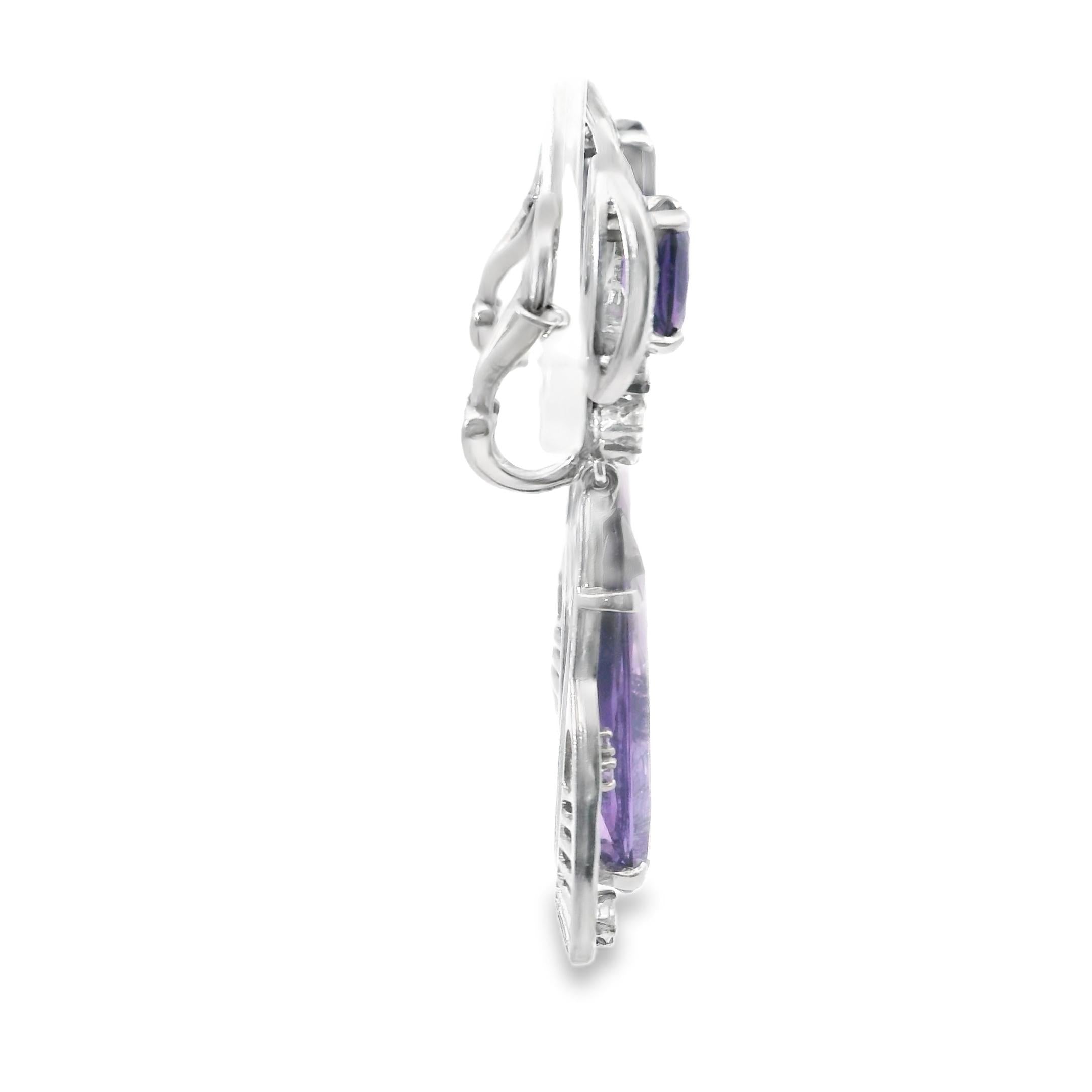 Platinum  1960s Diamond  Amethyst  Earrings