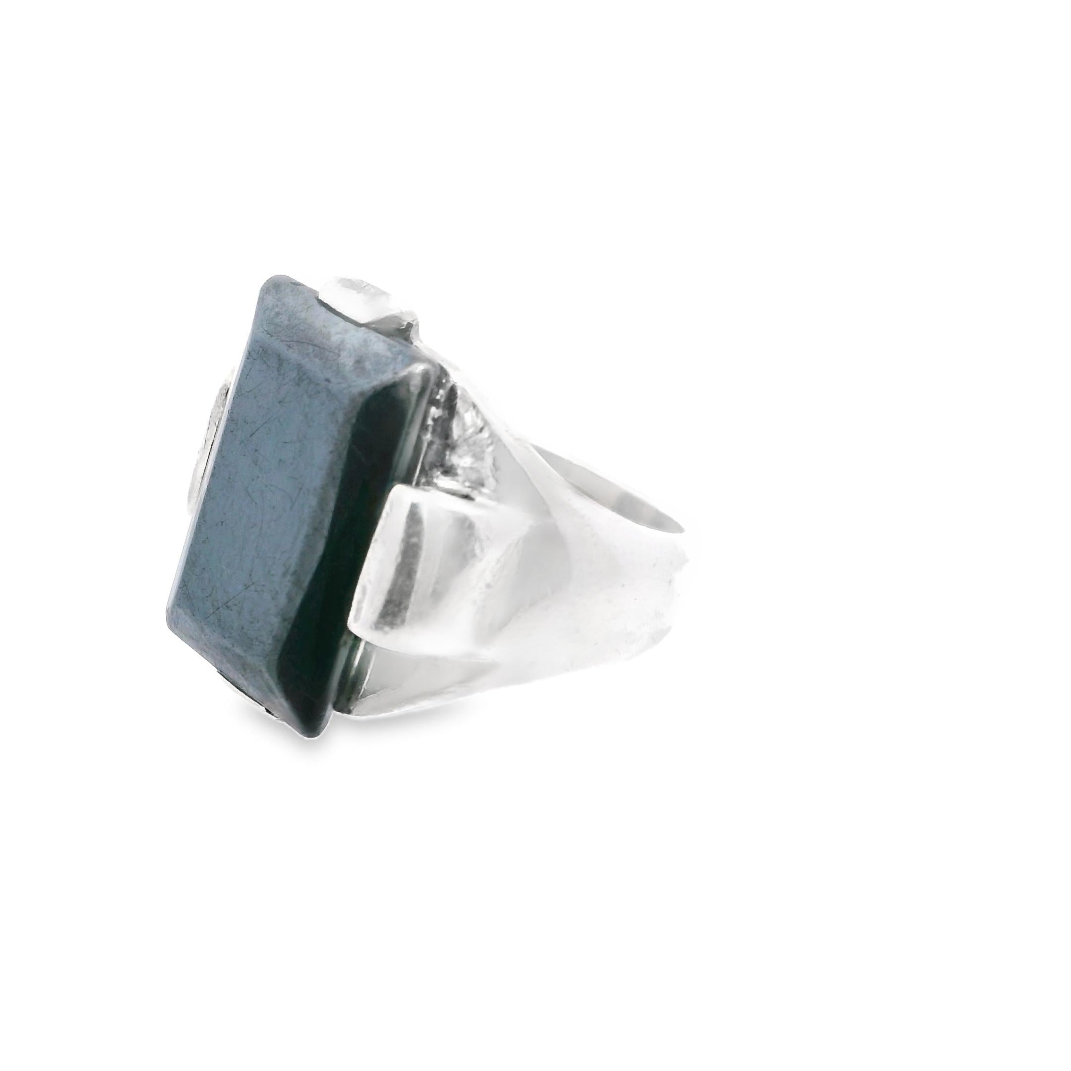 Silver Retro Hematite Ring