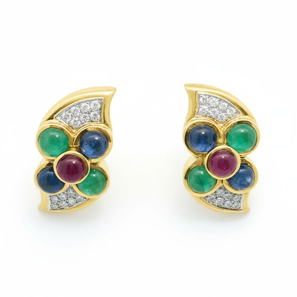 David Webb Gem-Set and Diamond Earrings in 18K Yellow Gold, circa 1970