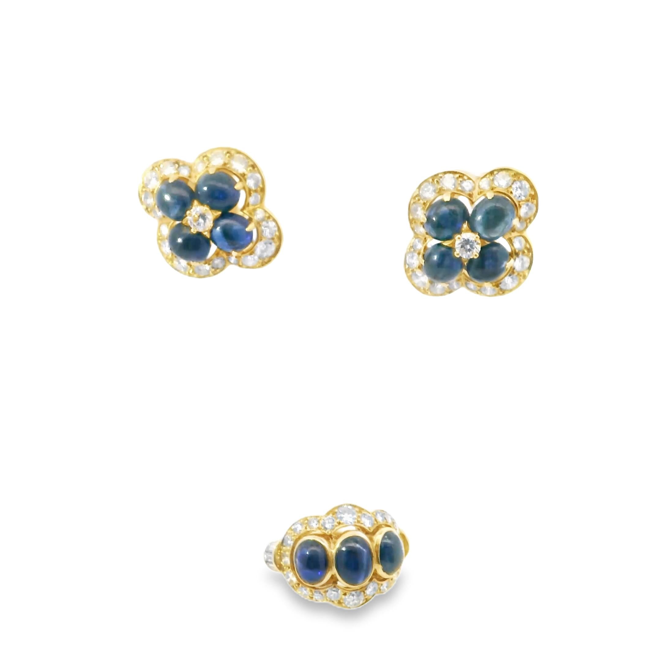 Cartier 1980s Cabochon Sapphire & Diamond Suite in 18K Gold