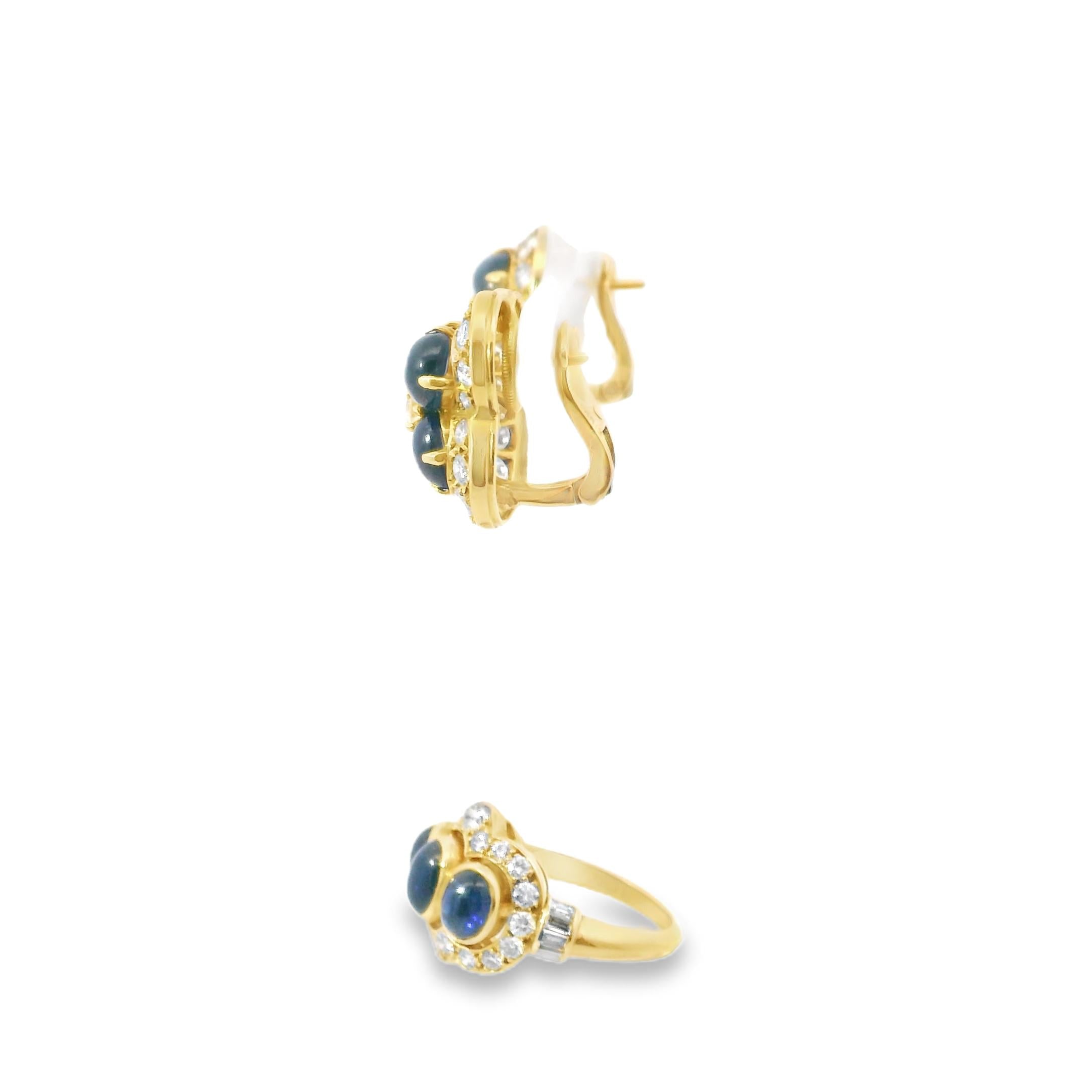 Cartier 1980s Cabochon Sapphire & Diamond Suite in 18K Gold