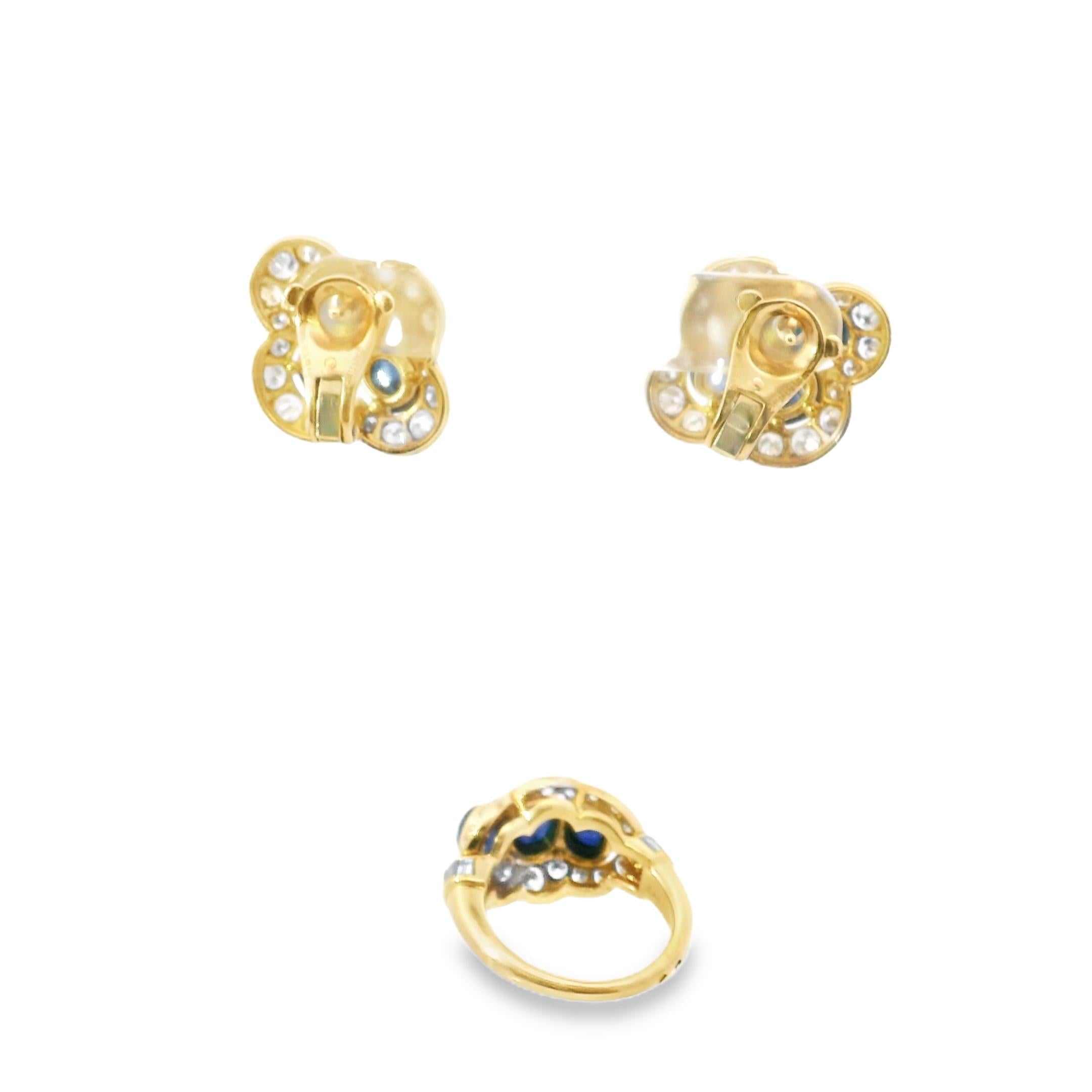 Cartier 1980s Cabochon Sapphire & Diamond Suite in 18K Gold