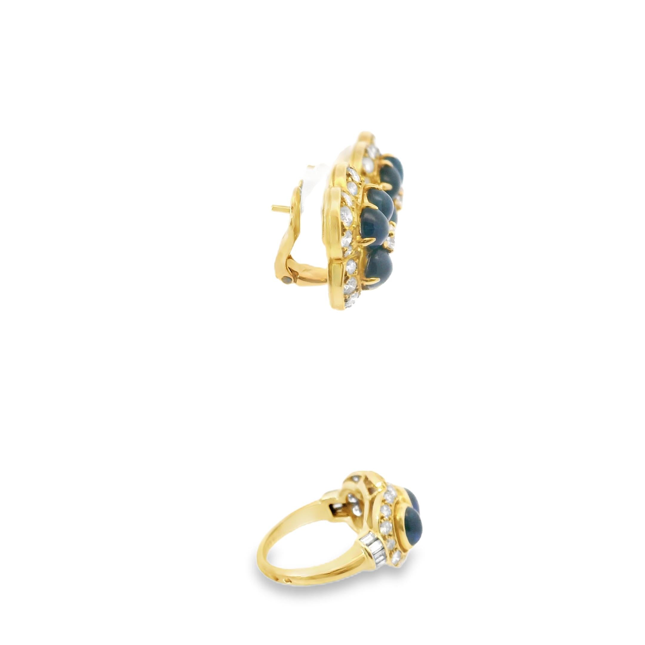Cartier 1980s Cabochon Sapphire & Diamond Suite in 18K Gold