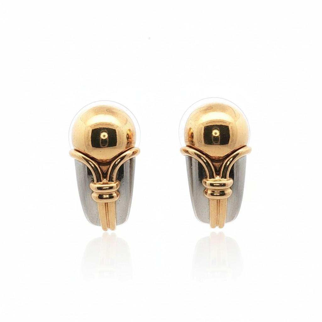 Bulgari Two-Tone Gold Earrings Italy, Circa 1990