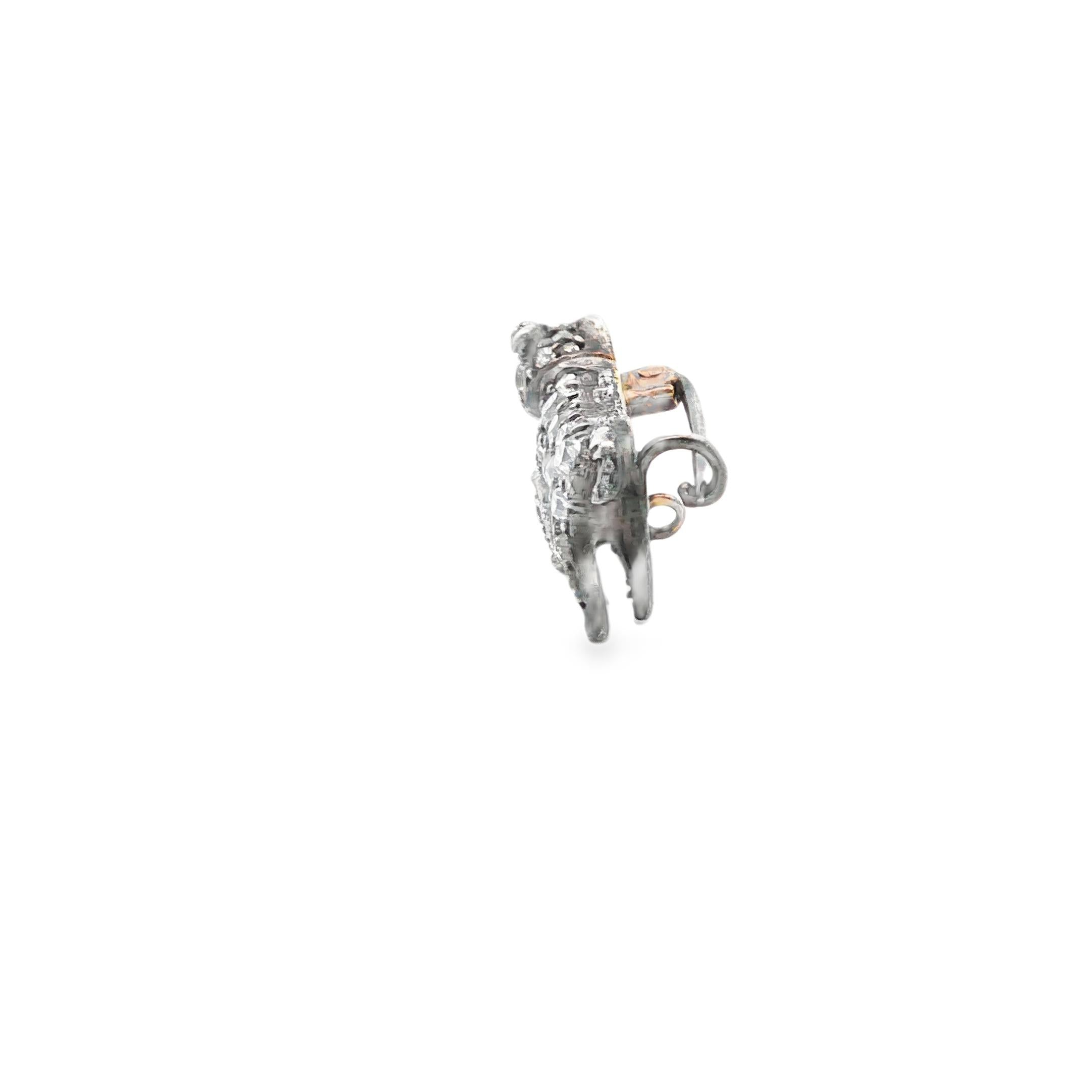 18K Gold & Silver Victorian Diamond Bull Dog Brooch Pendant