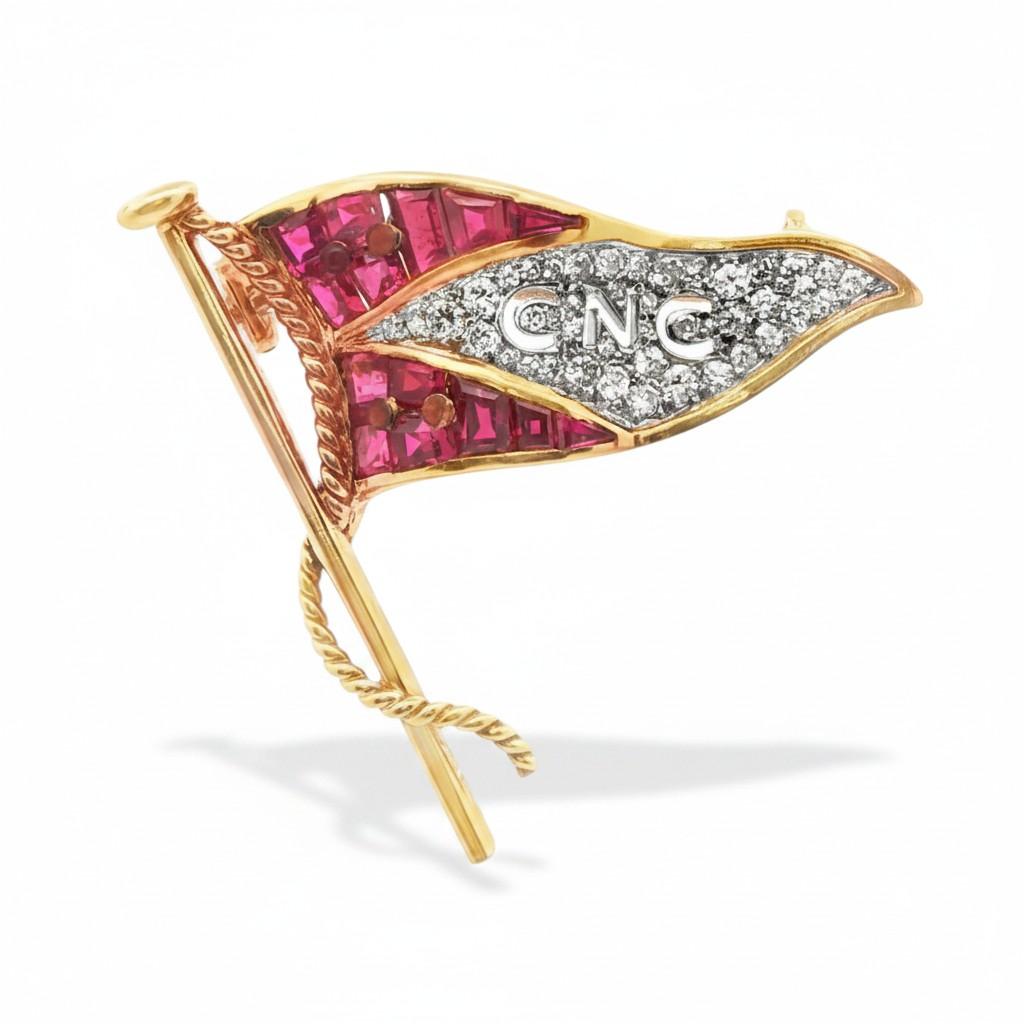 Cartier Paris Ruby and Diamond Cartier Nautial Club Flag Brooch