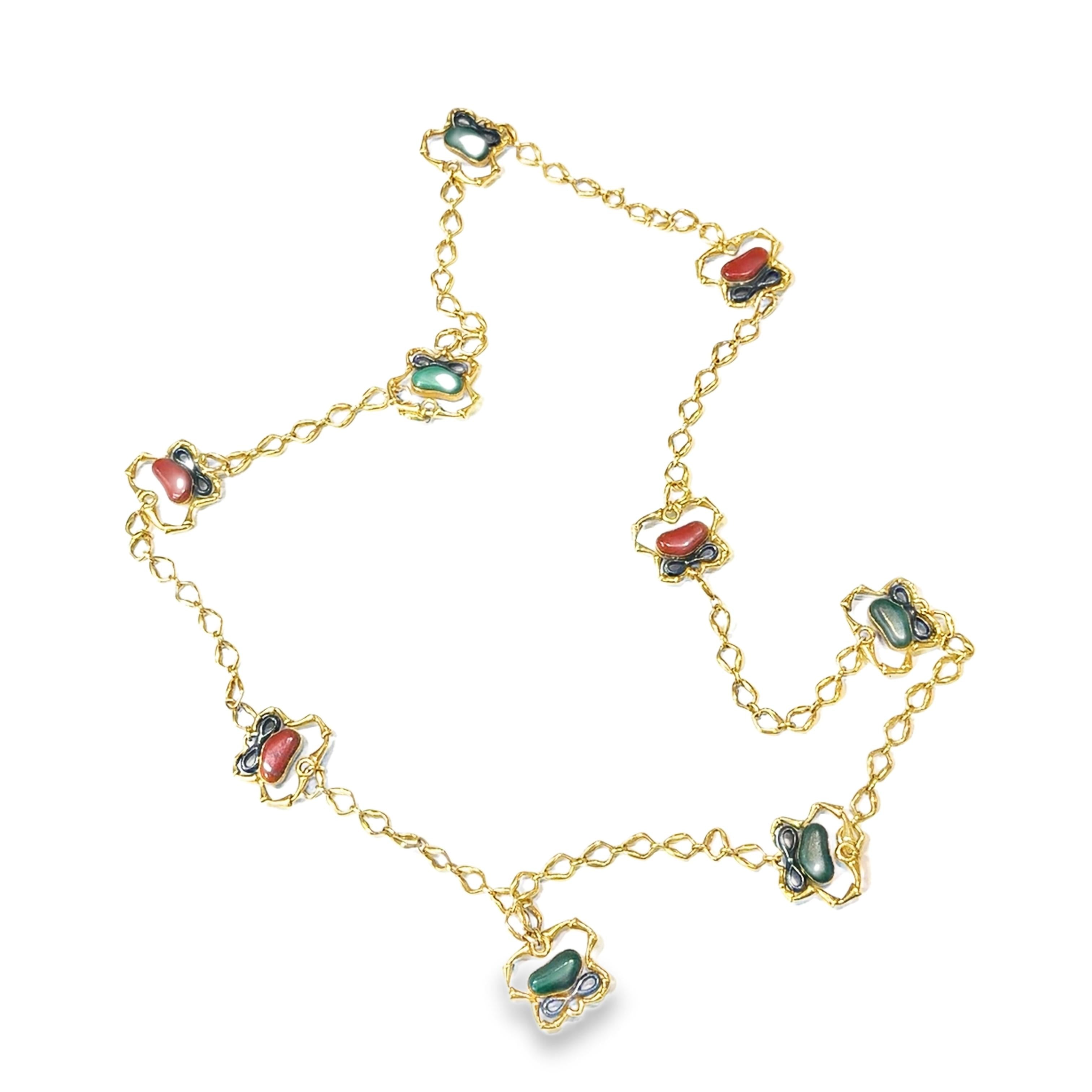 Bulgari Reversible Malachite and Jasper Long Chain Necklace, 1960s