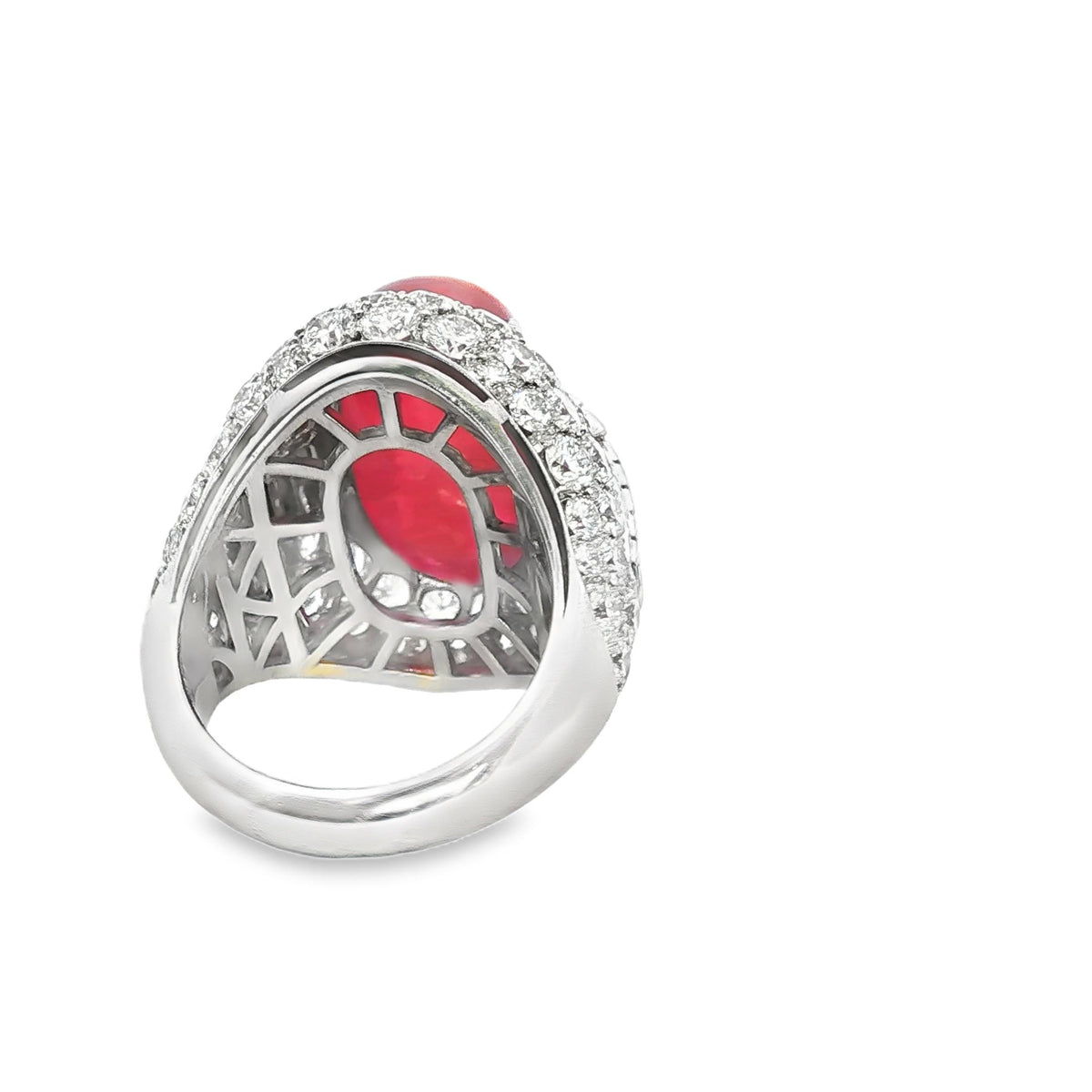 Bulgari No-Heat Ruby and Diamond Trombino Ring in Platinum, view 4