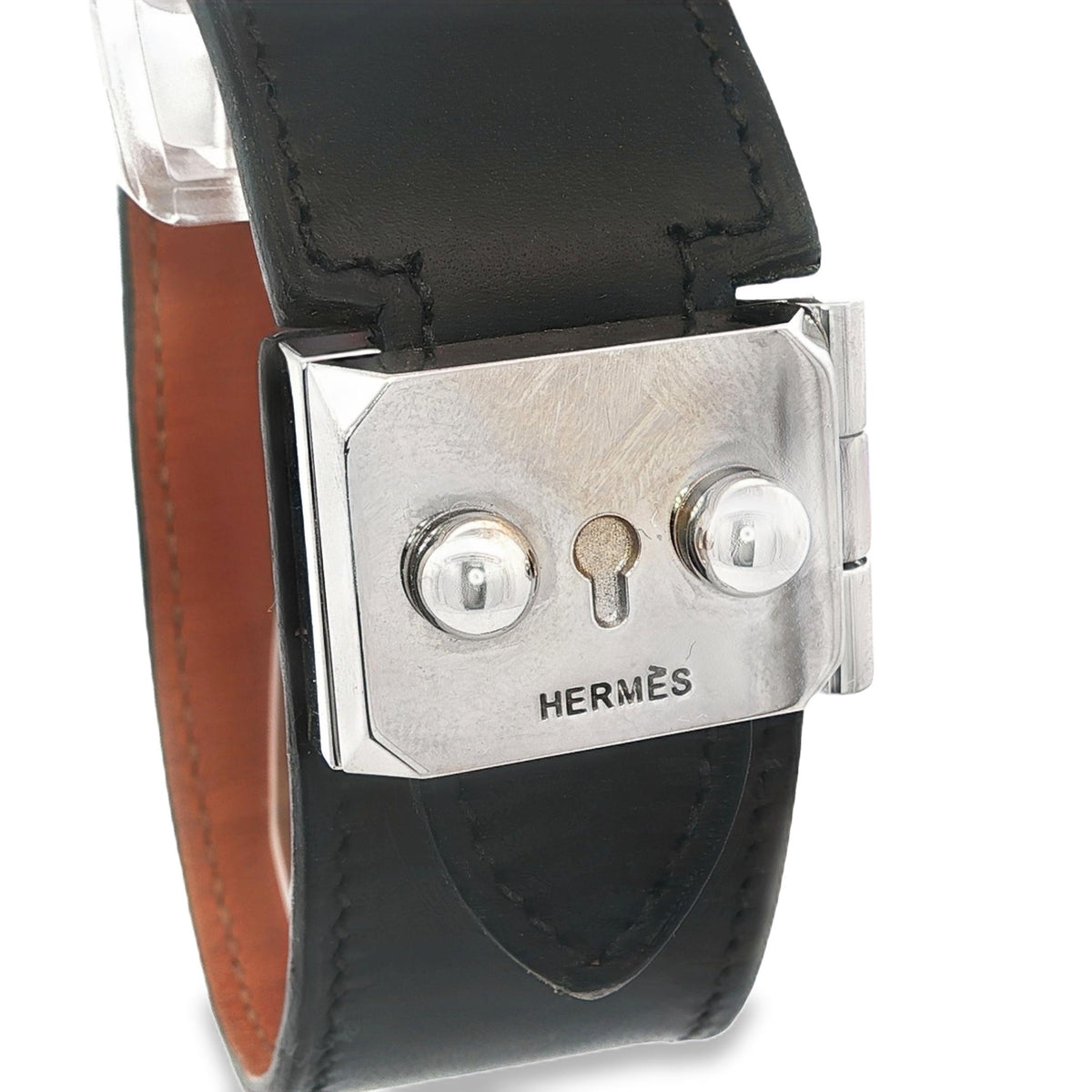 Hermès Dépêche Leather Bracelet with Silver-Plated Clasp, 27 mm, view 3