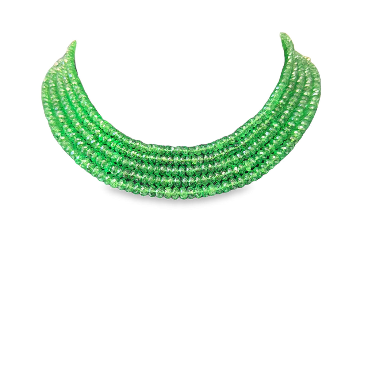 Vintage Five-Strand Emerald Bead Necklace with Diamond Platinum Clasp, view 4