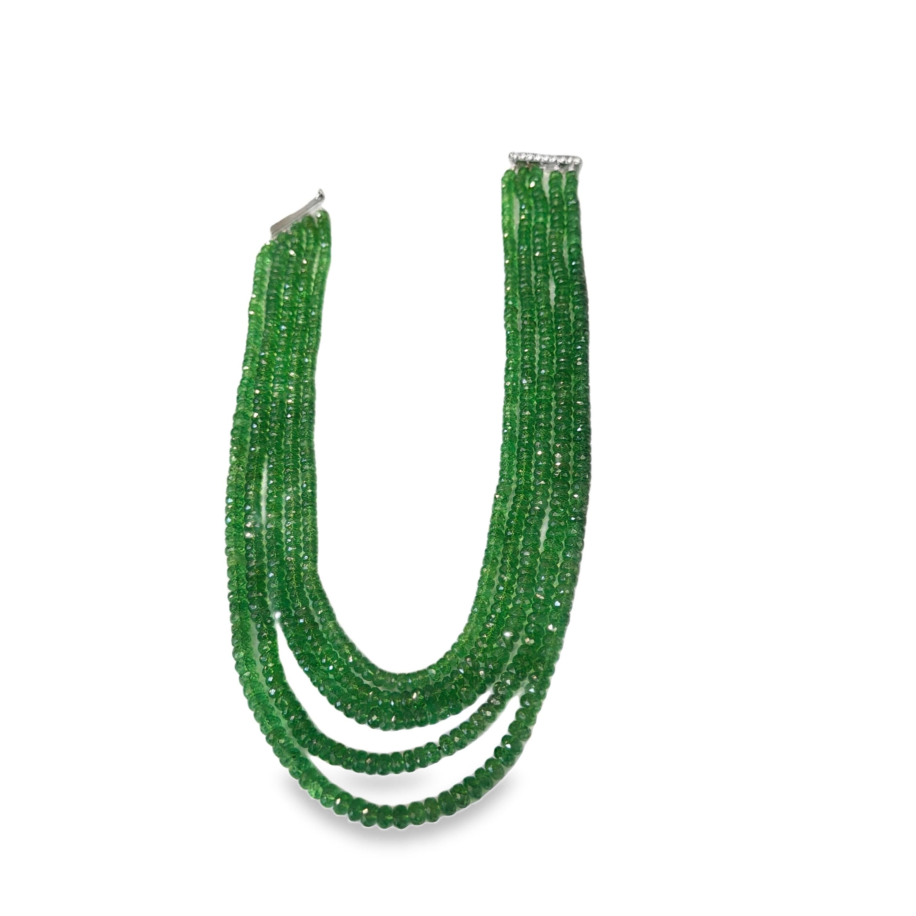 Vintage Five-Strand Emerald Bead Necklace with Diamond Platinum Clasp