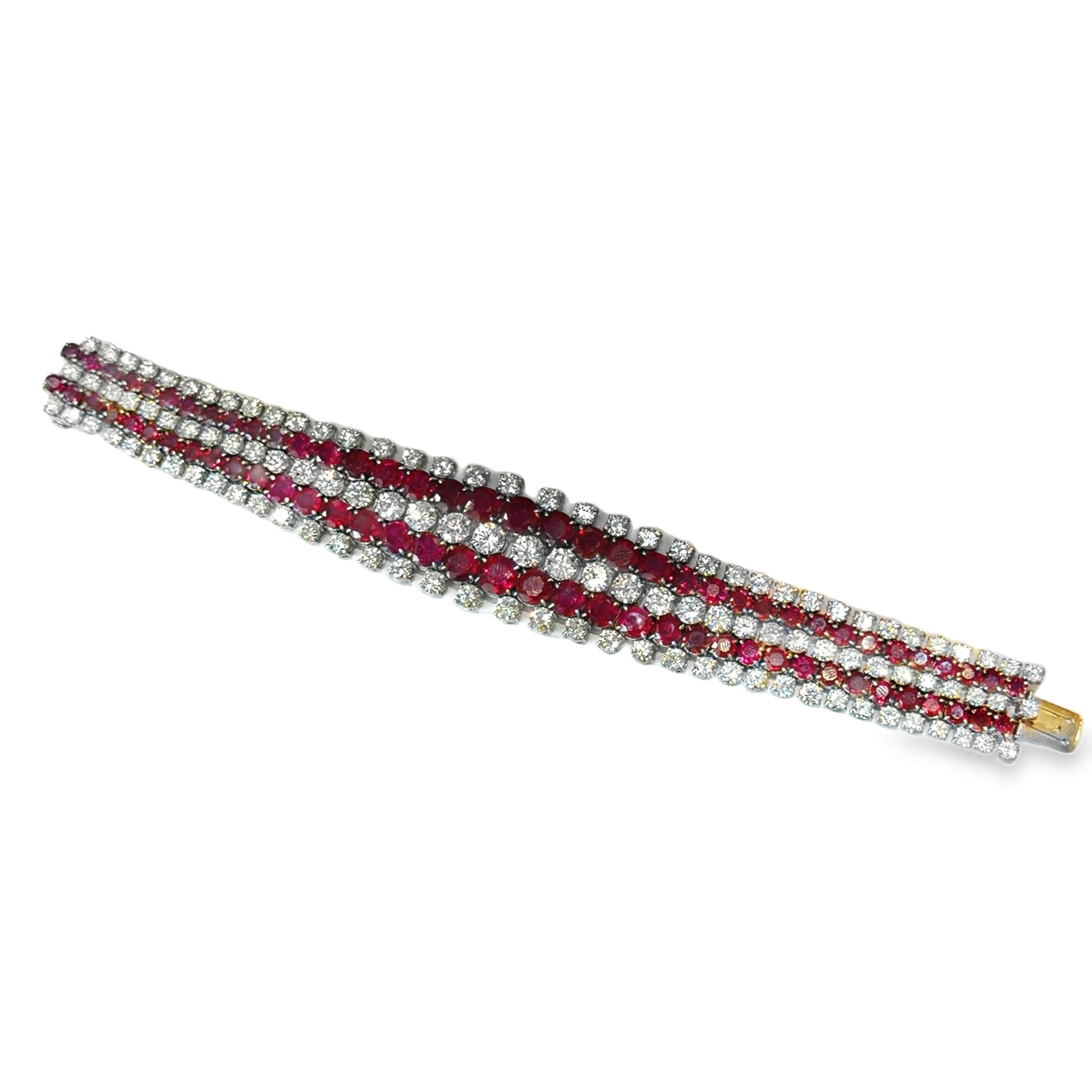 1960 Burmese Ruby and Diamond Bracelet in White Gold