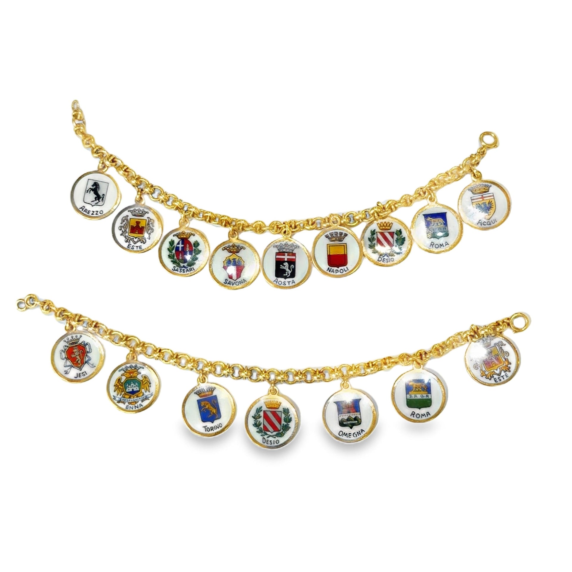 Gold And Enamel Italian Cities Charm Bracelets