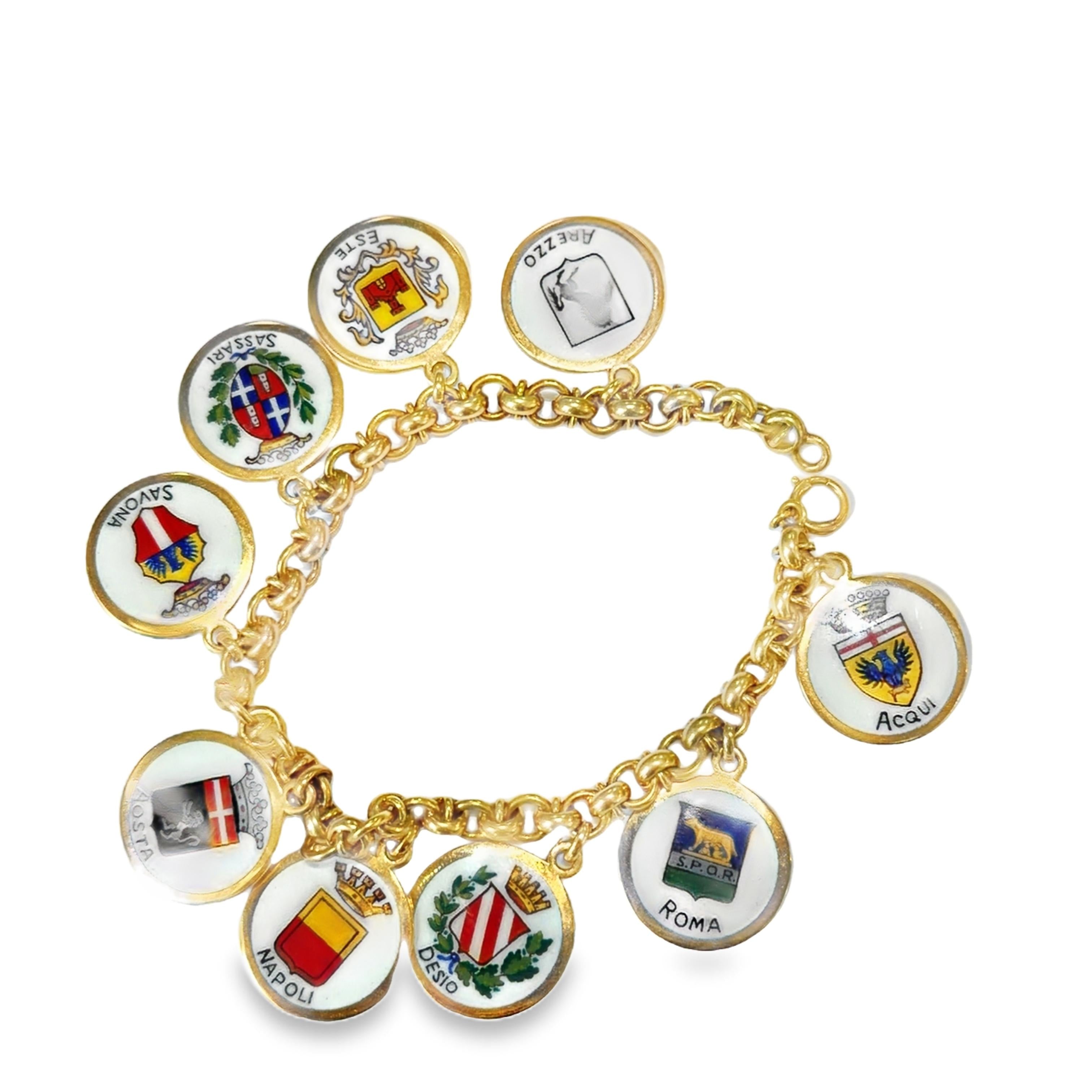 Gold And Enamel Italian Cities Charm Bracelets