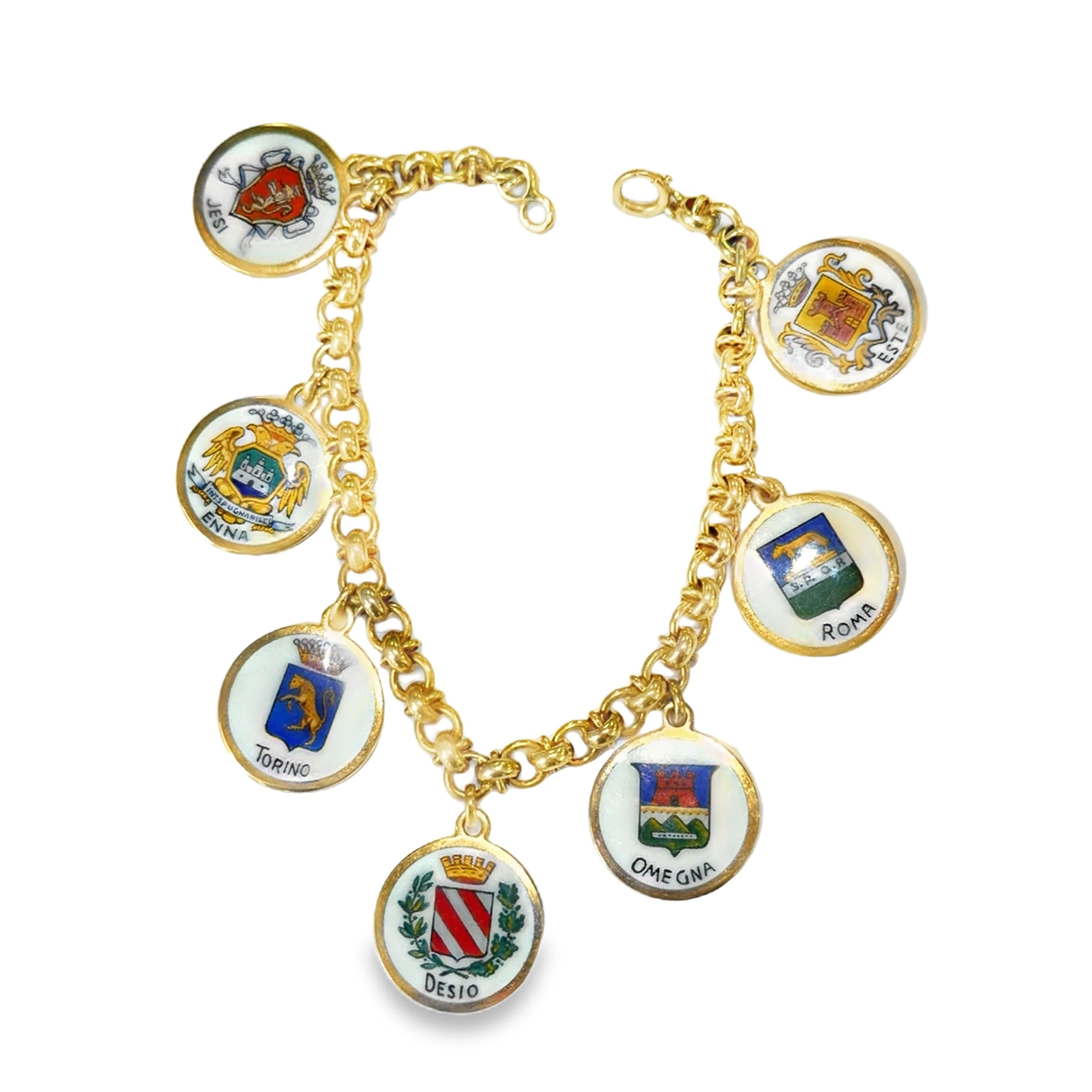 Gold And Enamel Italian Cities Charm Bracelets