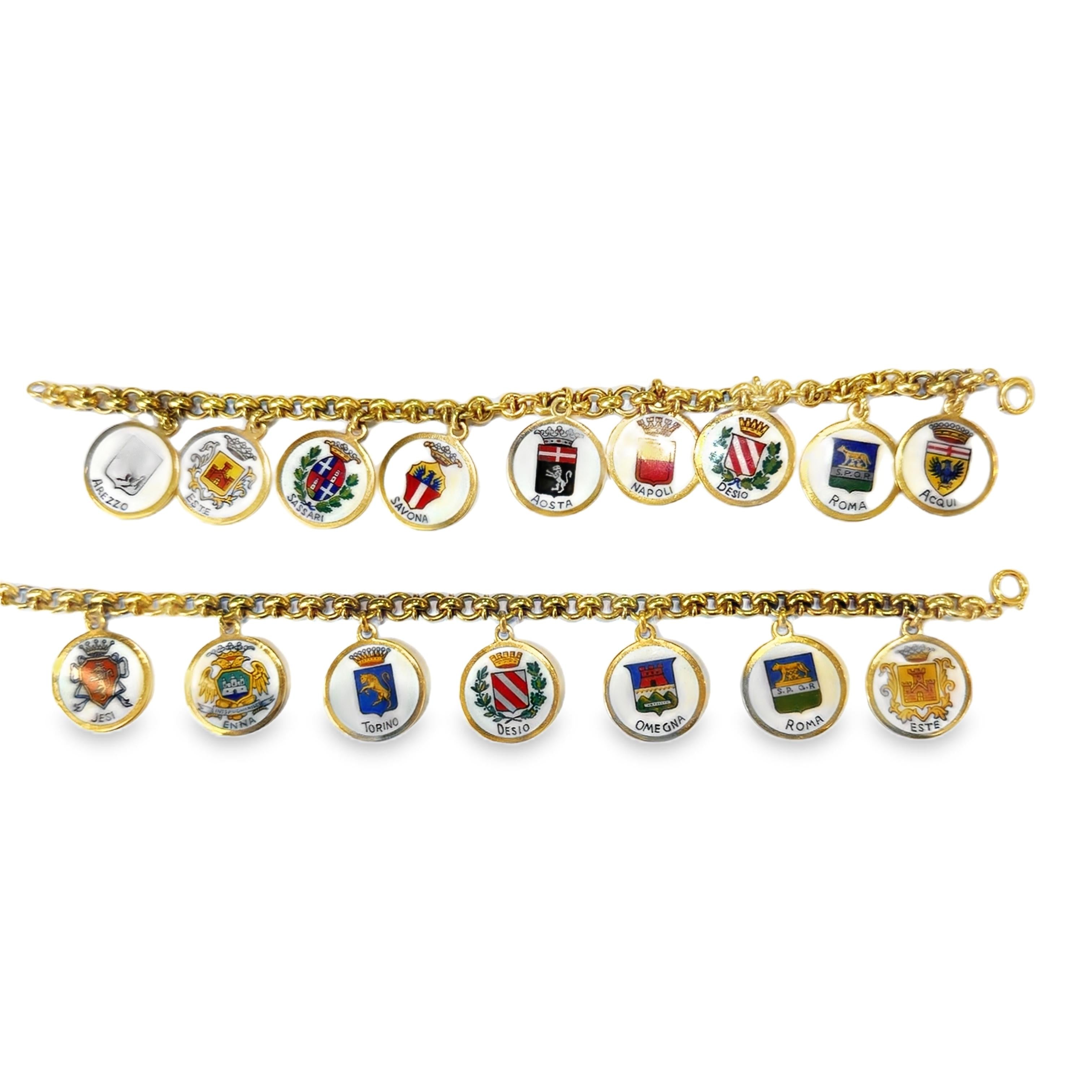 Gold And Enamel Italian Cities Charm Bracelets