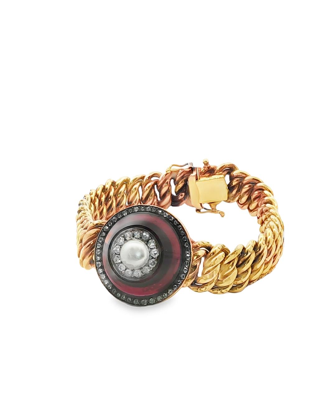 Victorian Pearl, Diamond, and Glass Chain Bracelet