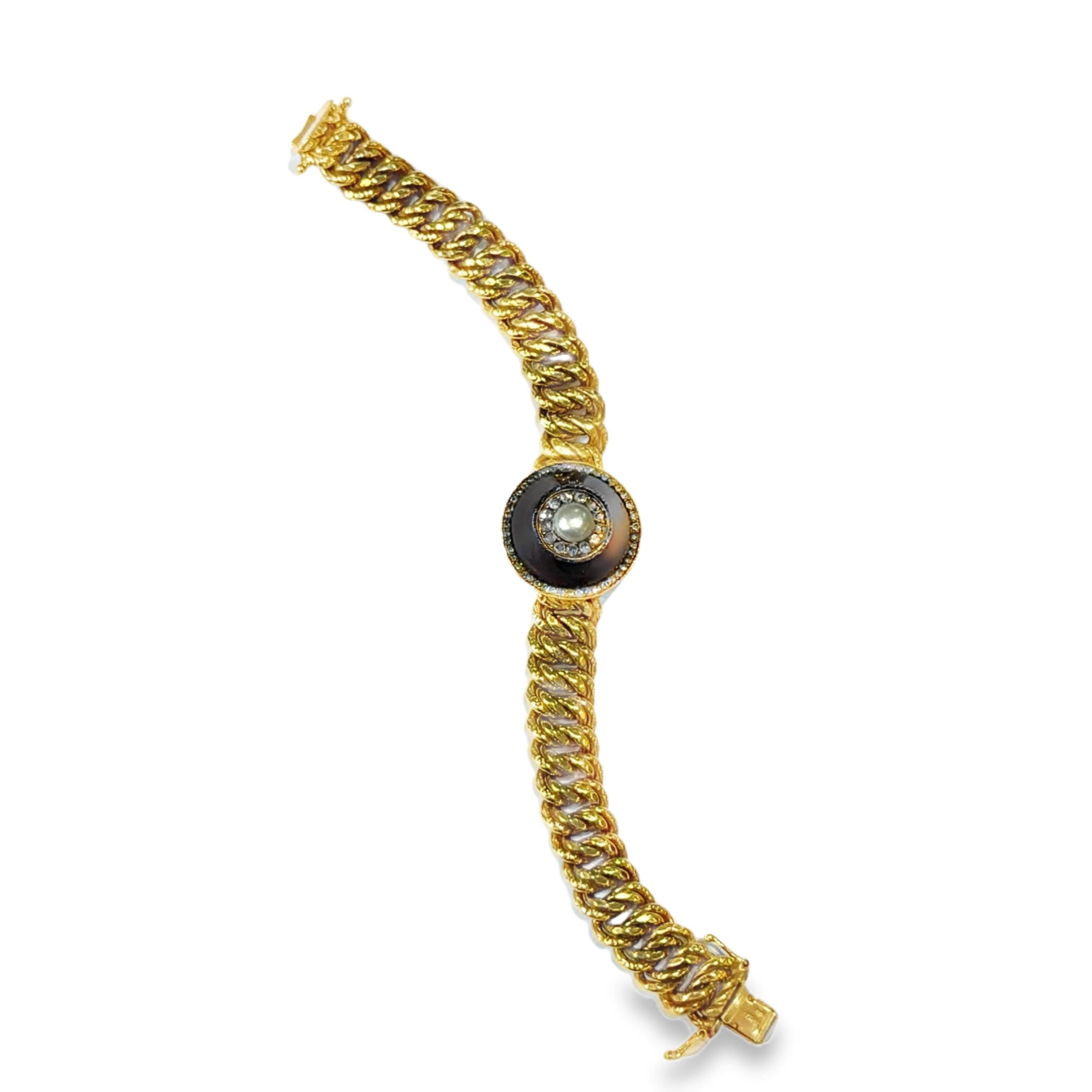 Victorian Pearl, Diamond, and Glass Chain Bracelet