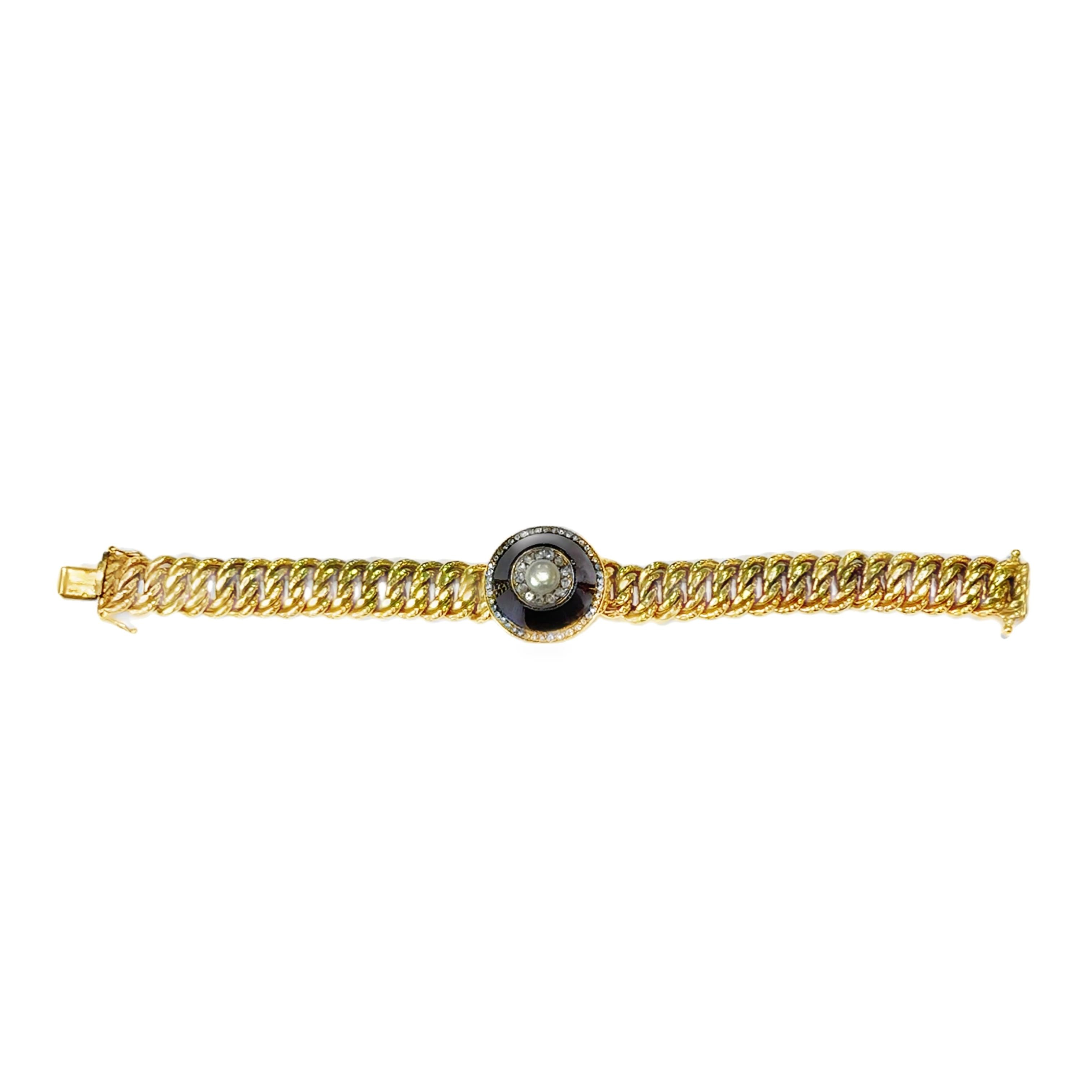 Victorian Pearl, Diamond, and Glass Chain Bracelet