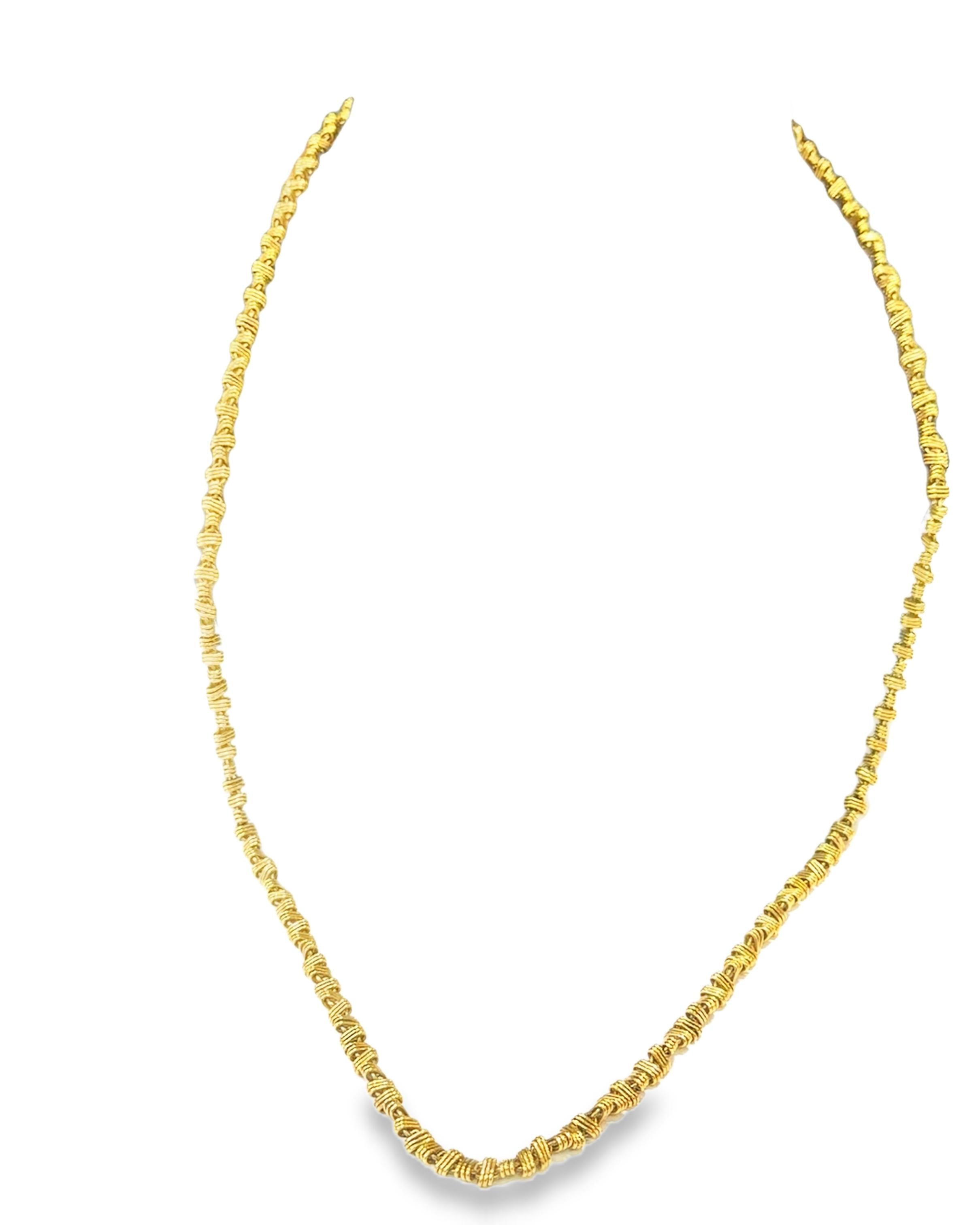 18K Gold Long Fancy Link Chain Necklace, 29” 1970's