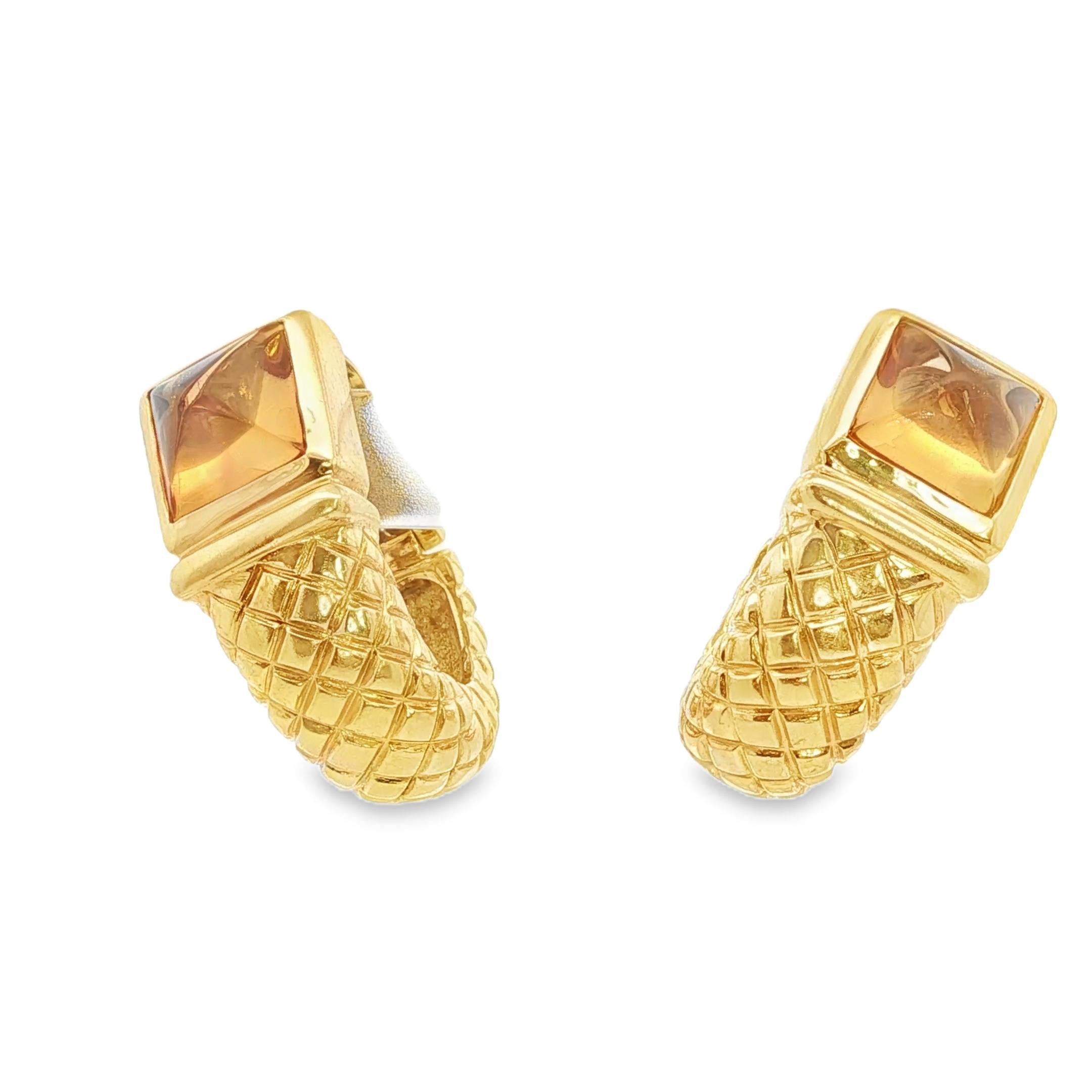 18k Yellow Gold  Italian Contemporary Gold Citrine Earrings