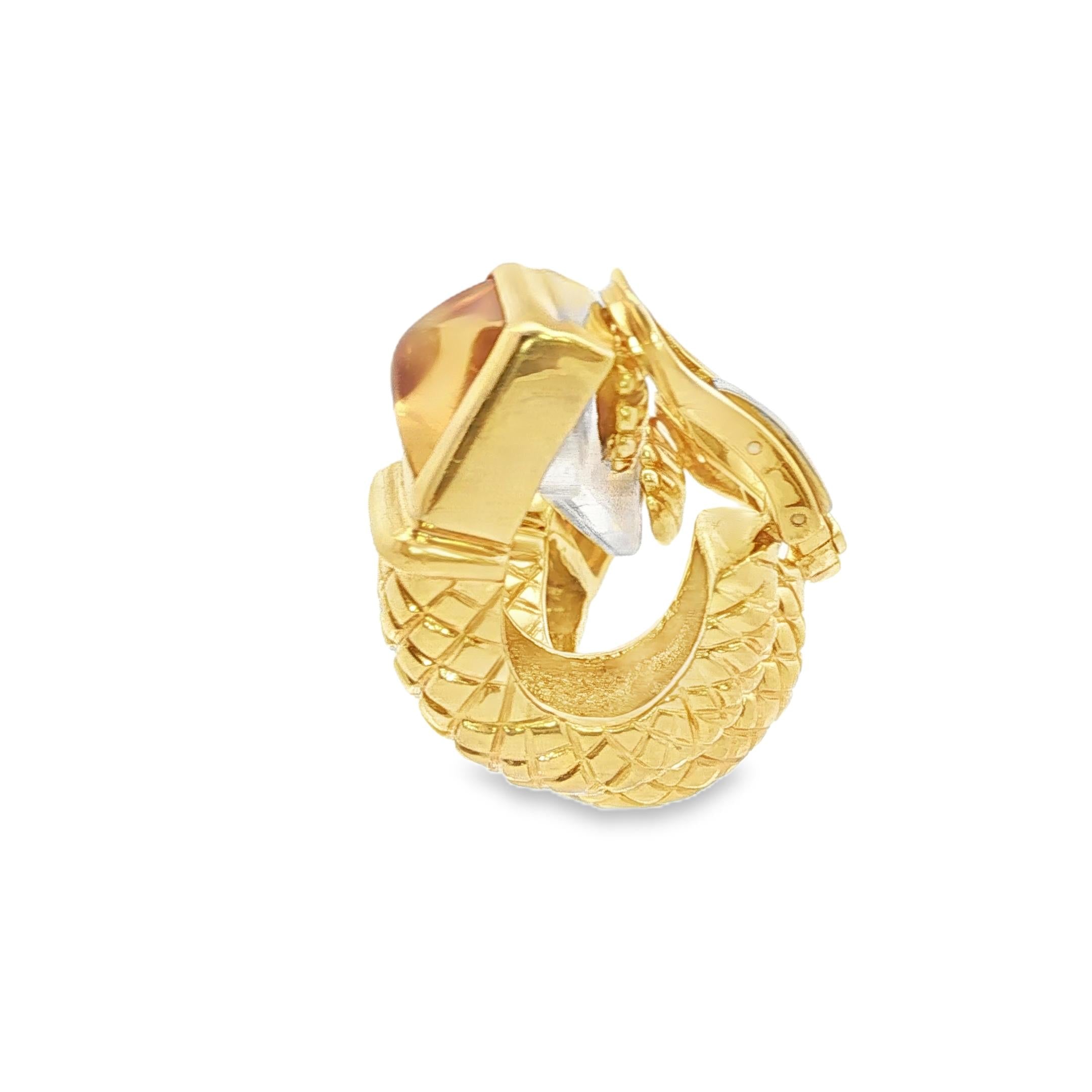 18k Yellow Gold  Italian Contemporary Gold Citrine Earrings