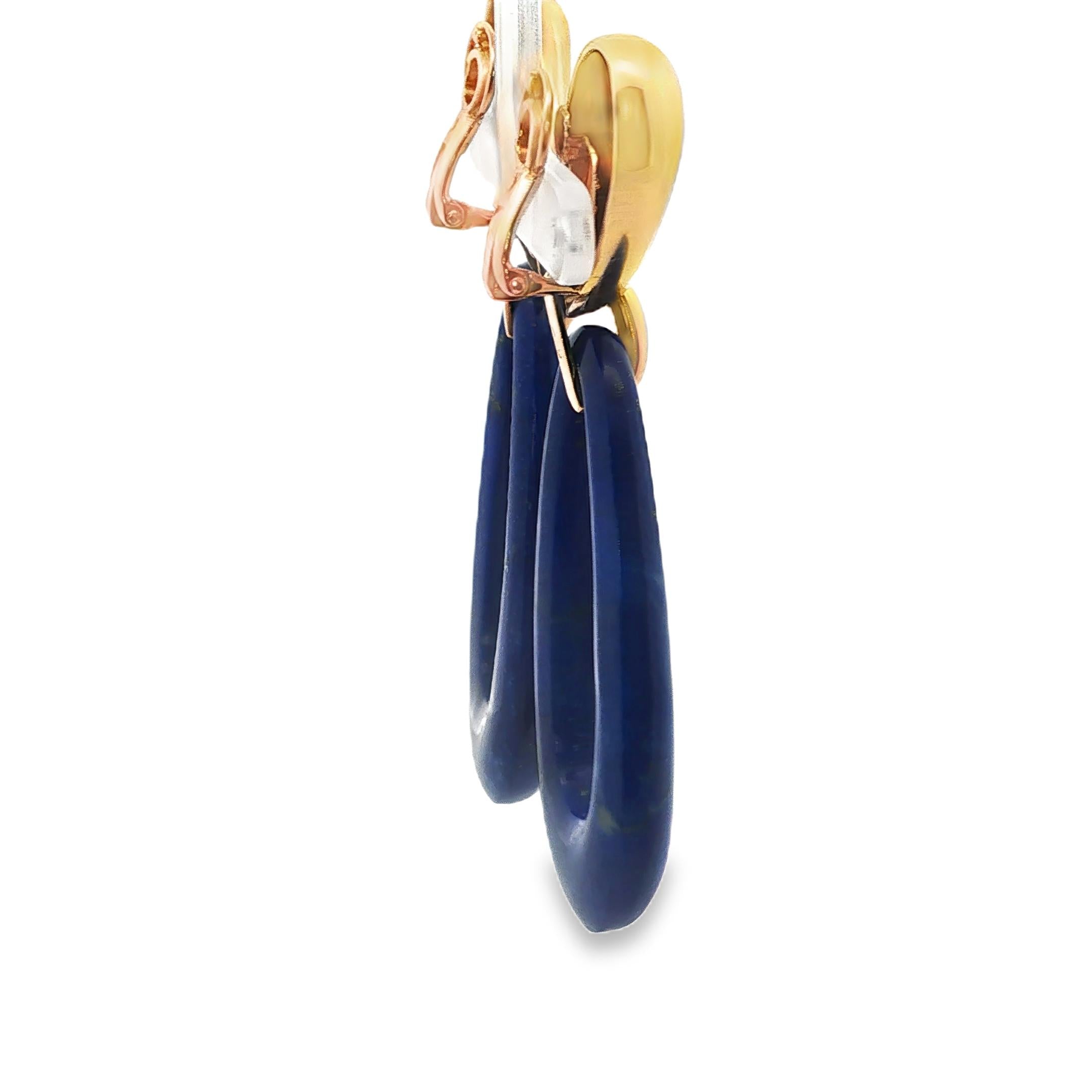 18K French 1970's Lapis Dangle Earrings