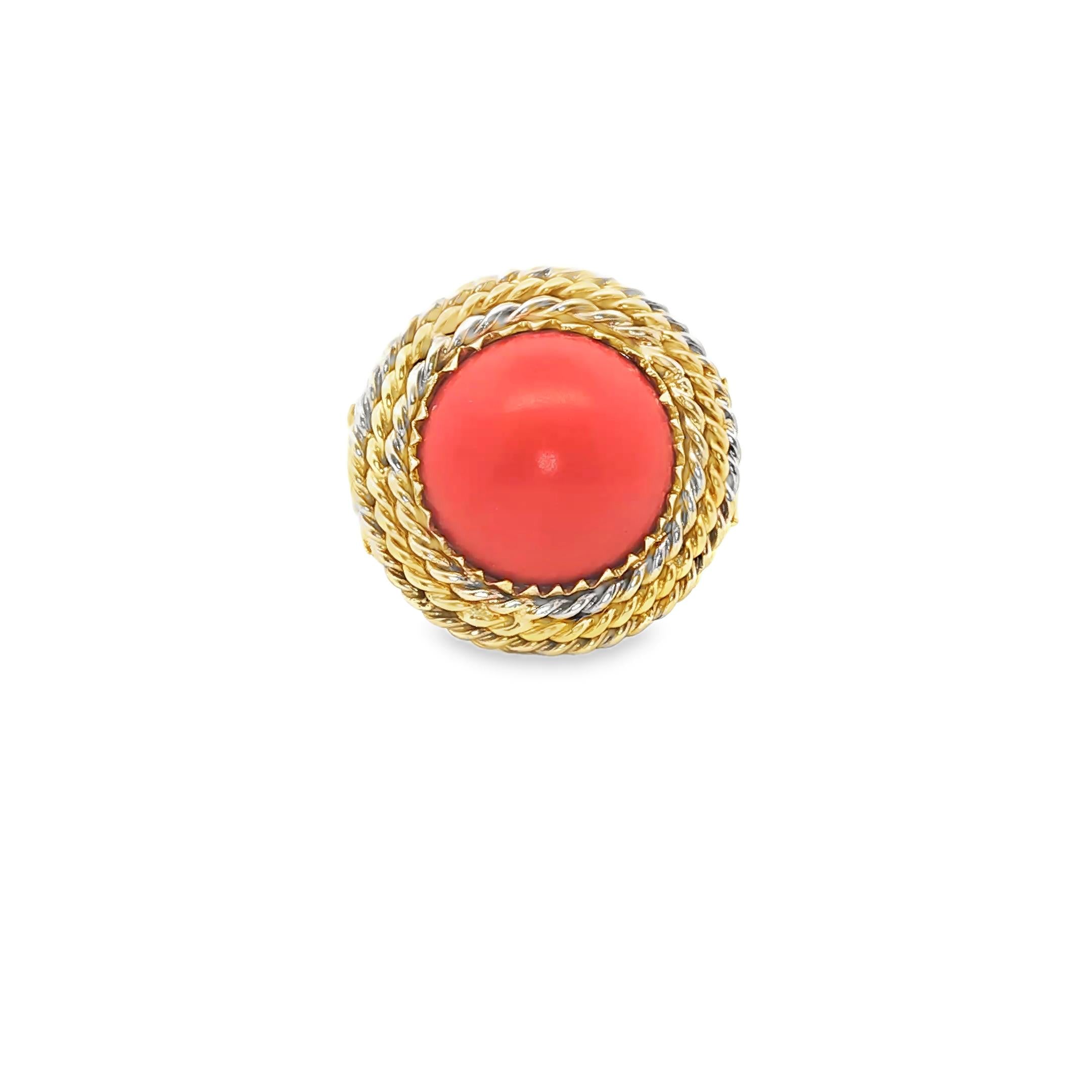 18k Yellow Gold  Italian 1970s Coral Gold Ring  - 10.00GRAM