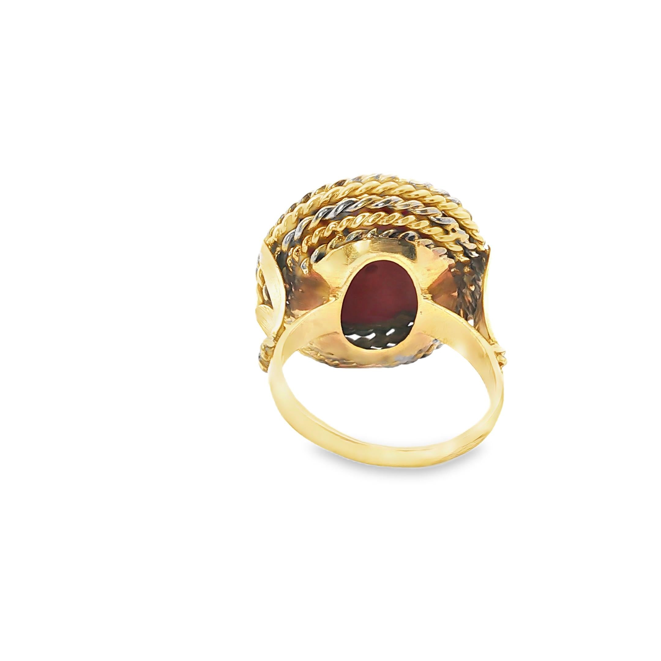18k Yellow Gold  Italian 1970s Coral Gold Ring  - 10.00GRAM