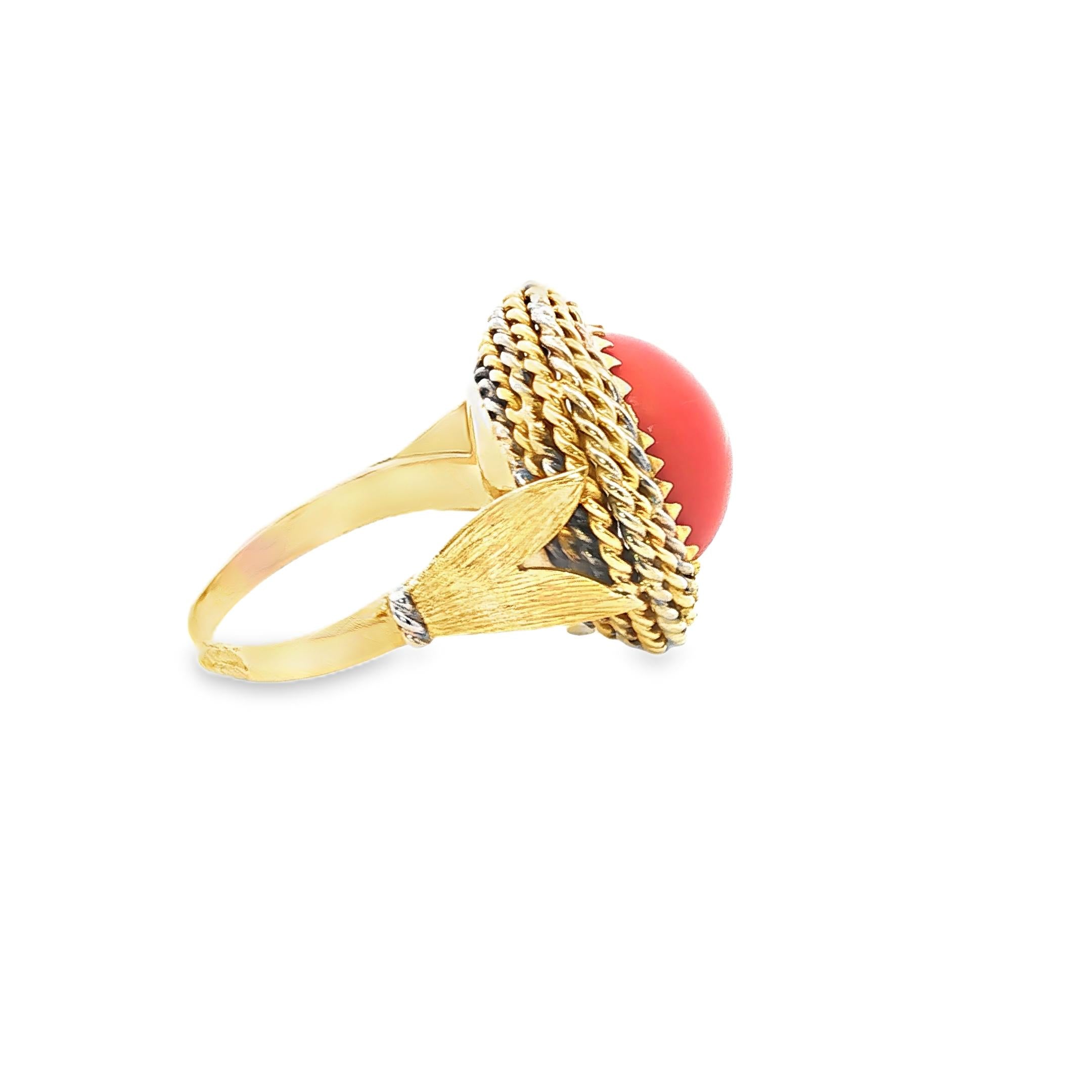 18k Yellow Gold  Italian 1970s Coral Gold Ring  - 10.00GRAM