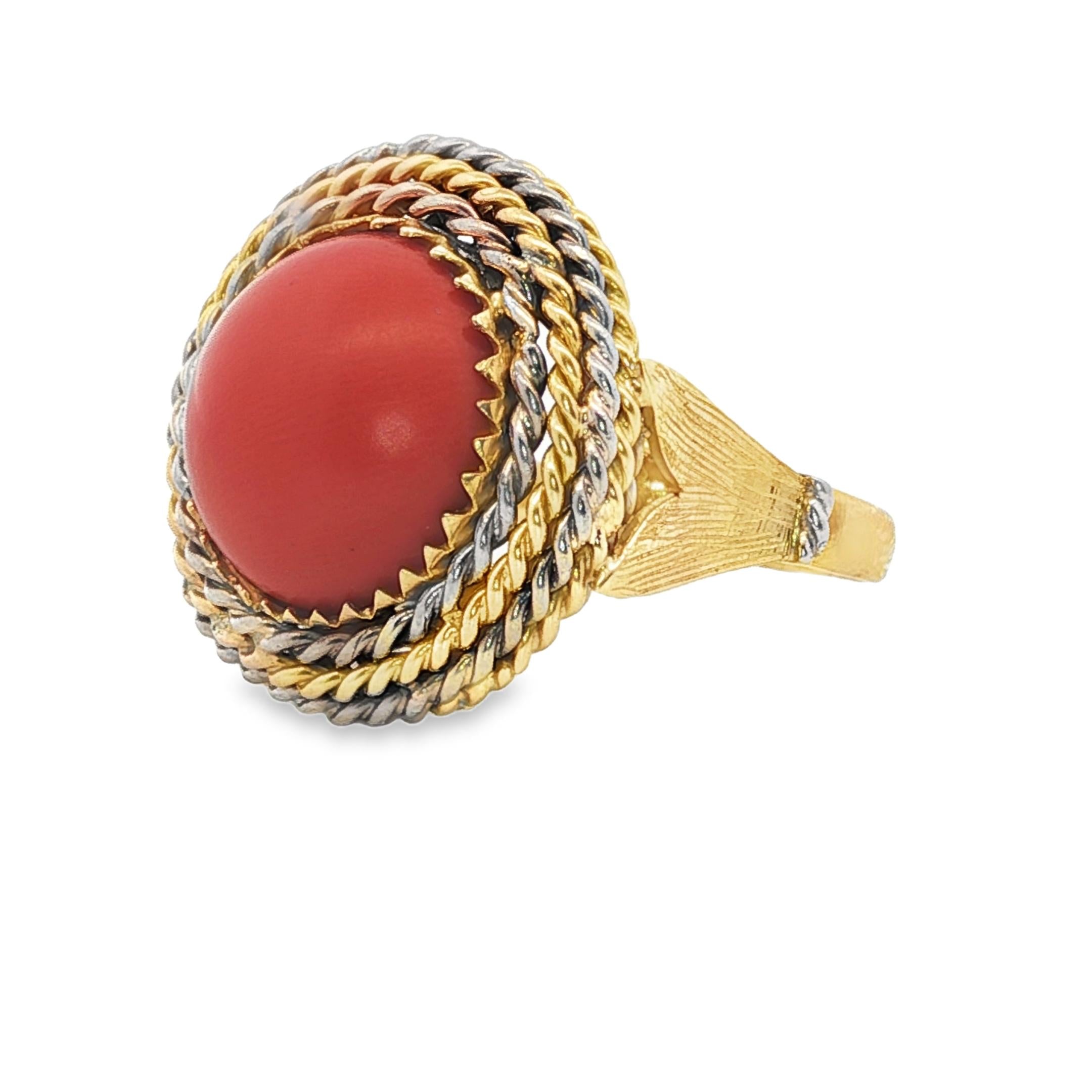 18k Yellow Gold  Italian 1970s Coral Gold Ring  - 10.00GRAM
