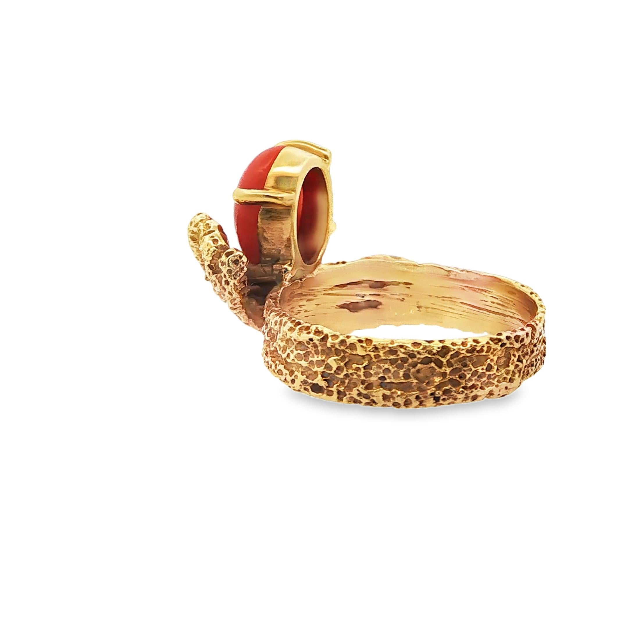 French 1970s Textured Coral Ring in 18K Gold