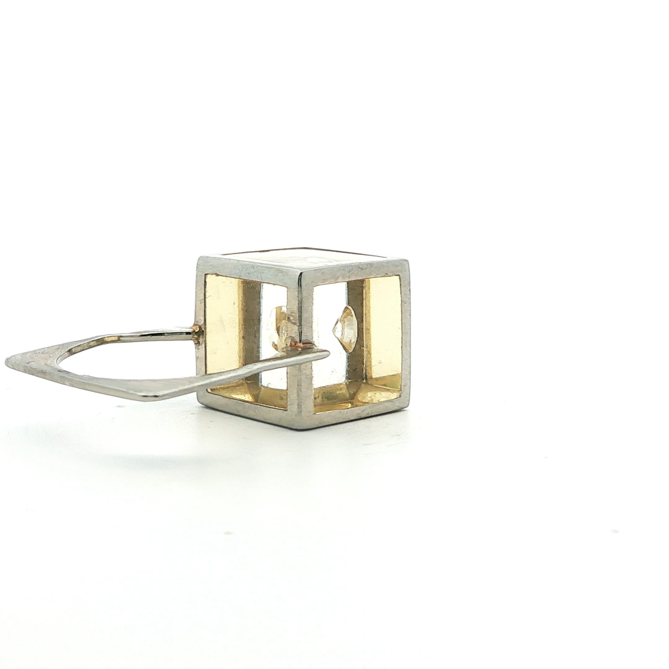1970s 18k White Gold & Resin Diamond Cube Ring- France