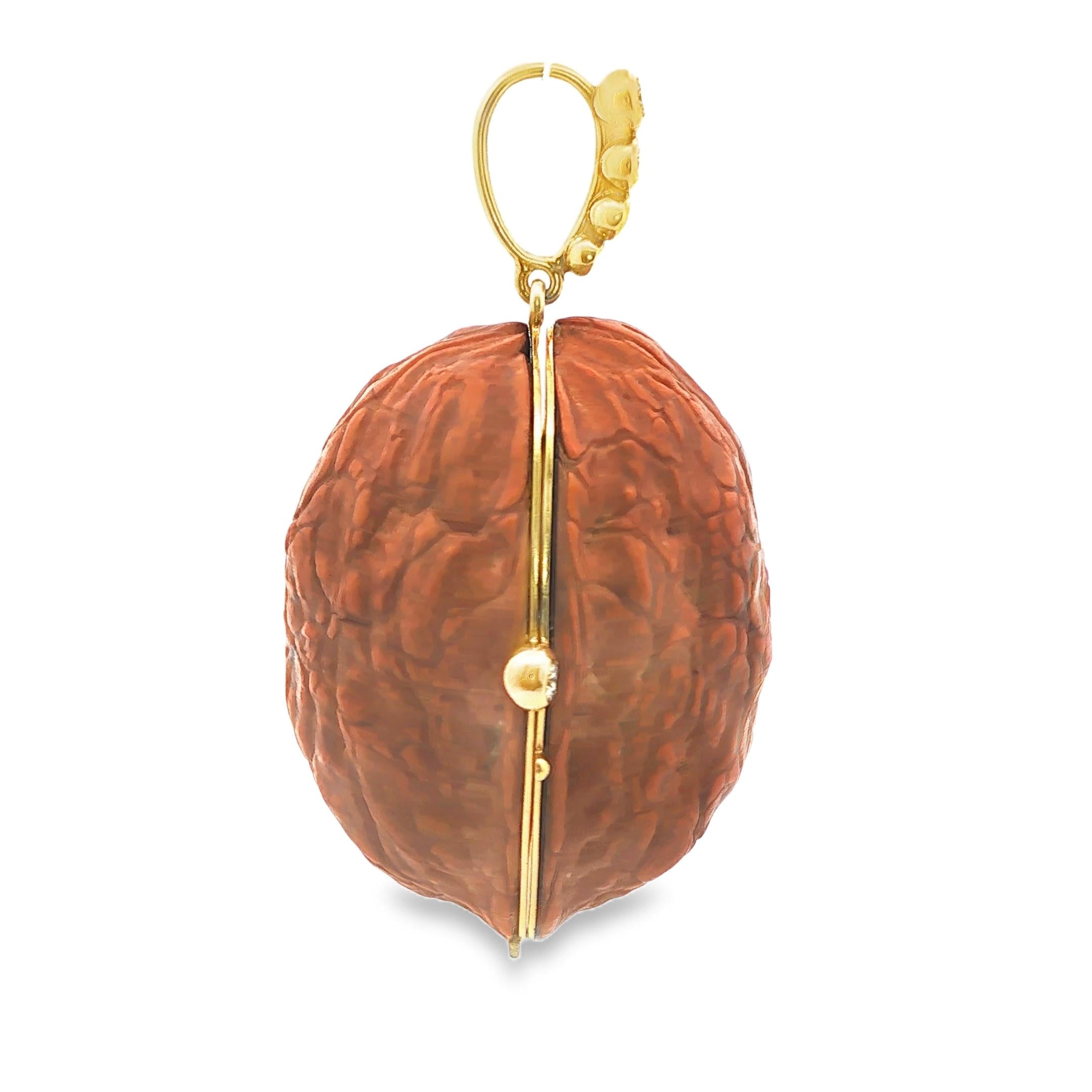 Gold and Walnut Double-Locket Pendant with Diamonds