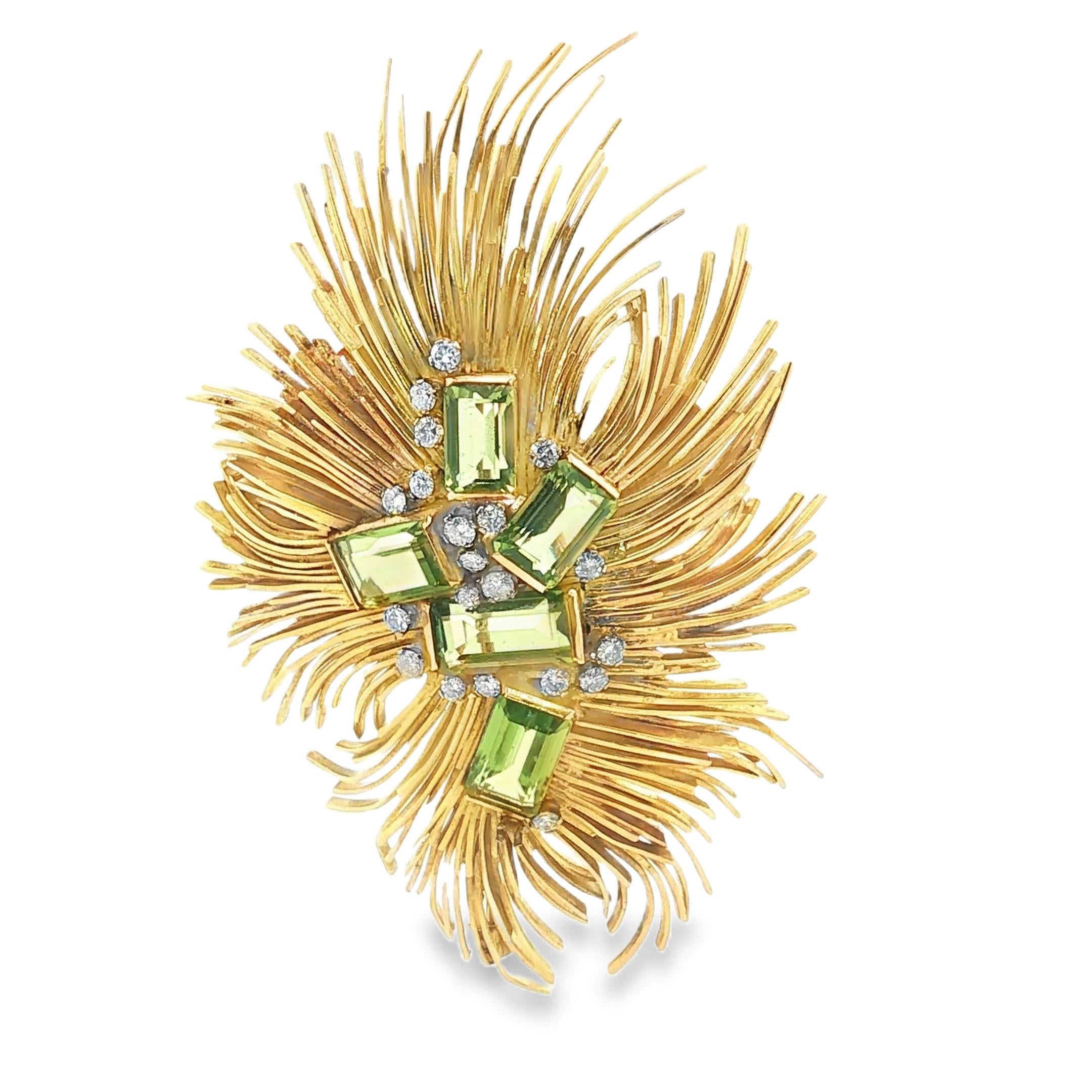 David A. Thomas Peridot & Diamond Spray Brooch, England, 1969