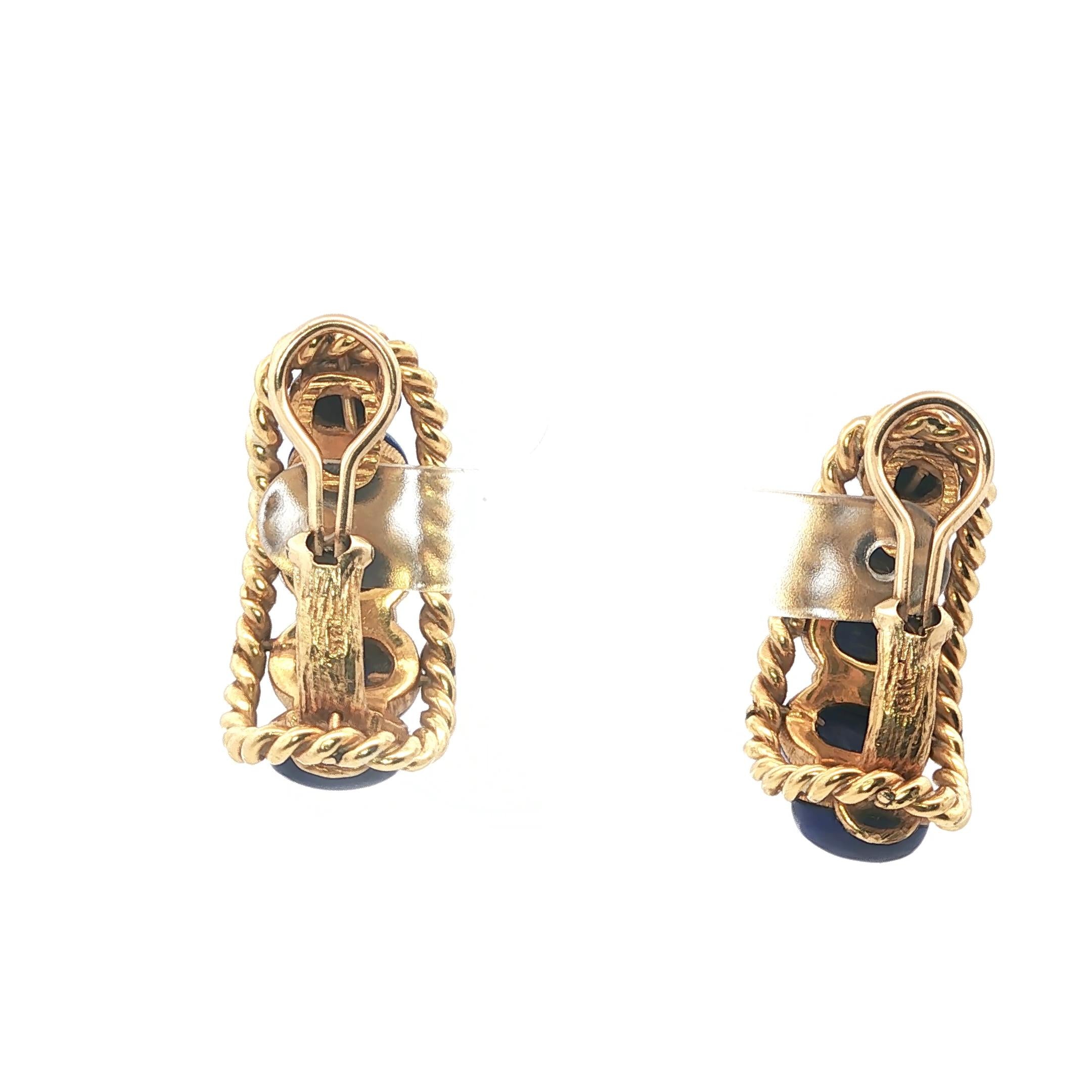 Italian Lapis Bead and Gold Earrings, circa 1980s