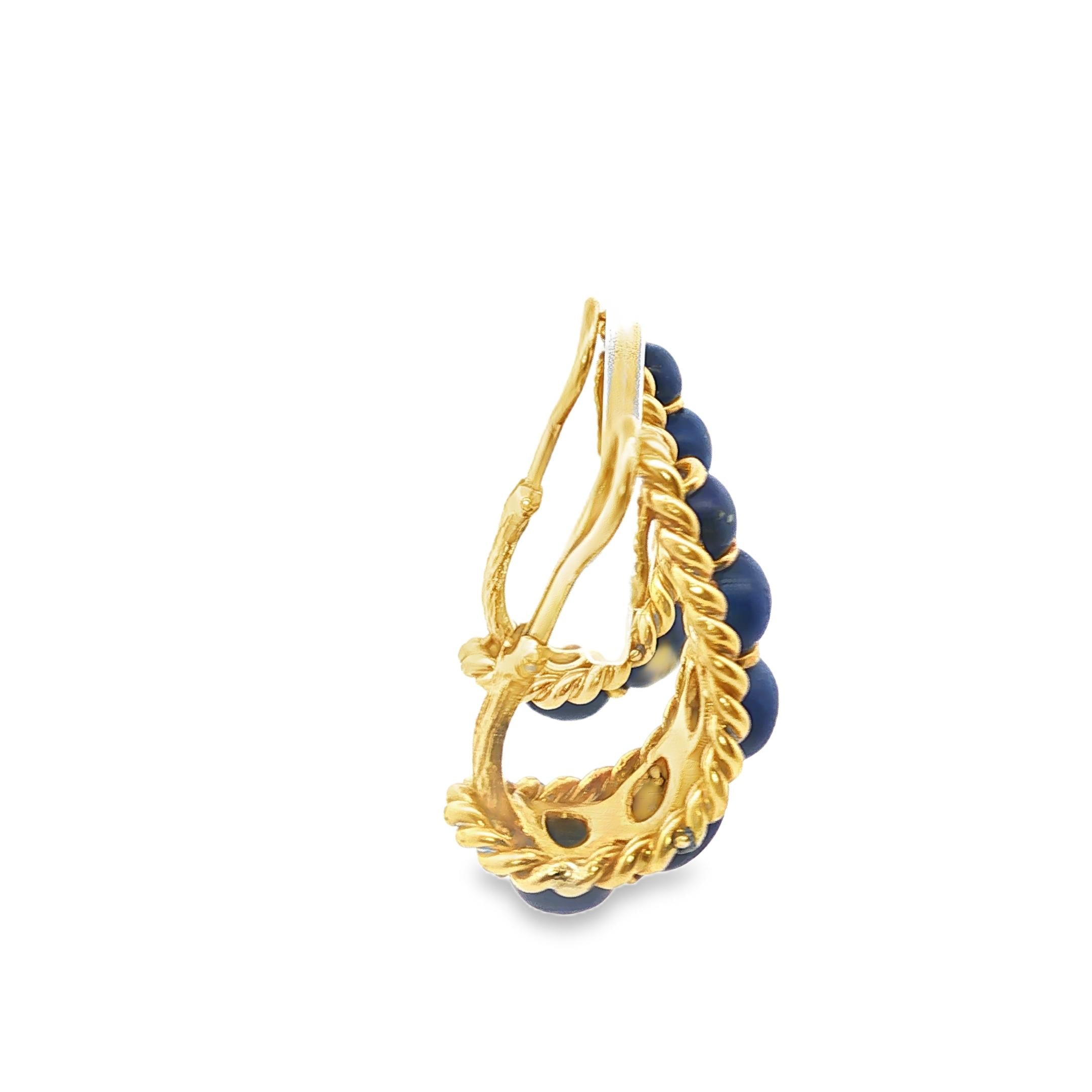 Italian Lapis Bead and Gold Earrings, circa 1980s