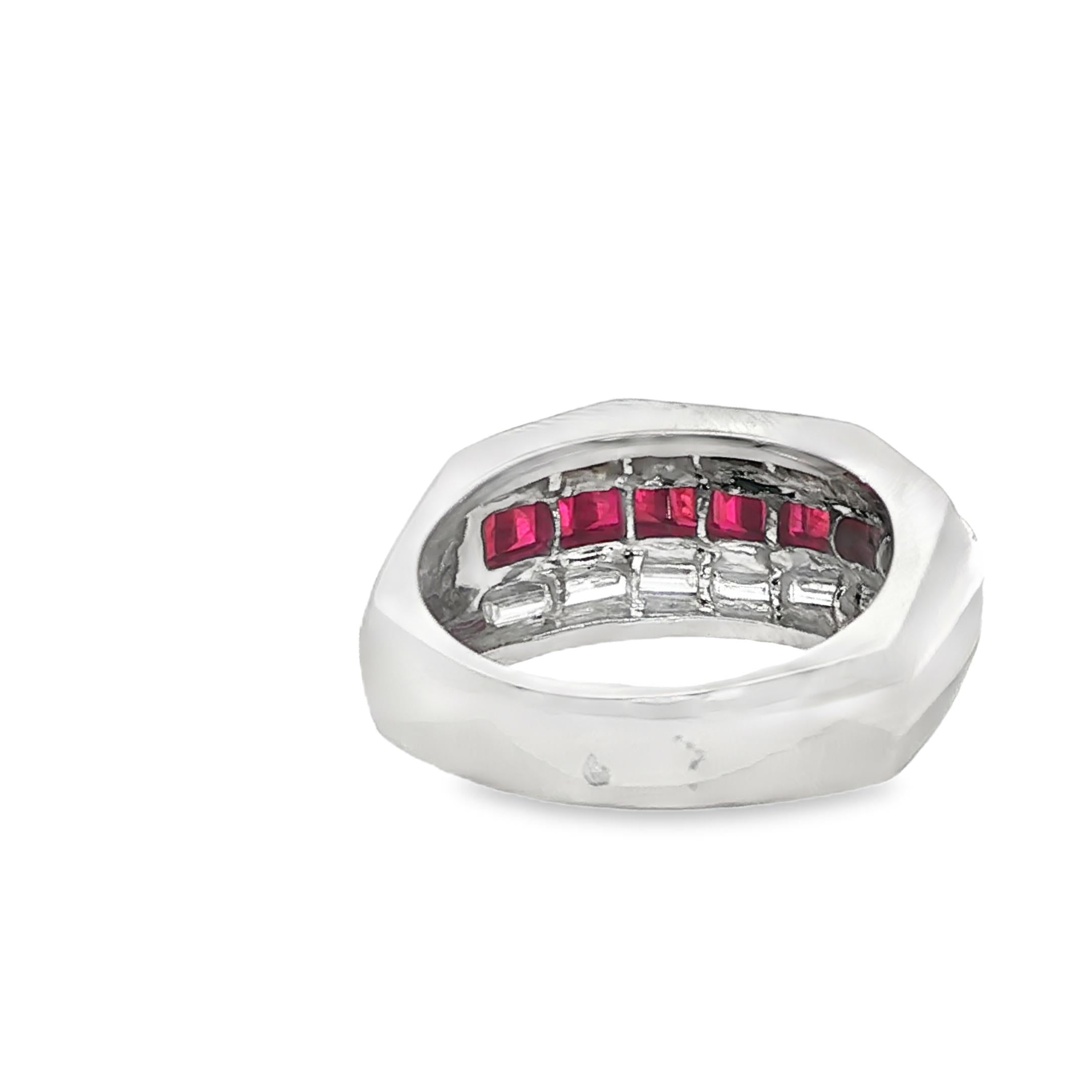 French Art Deco Platinum Ruby and Diamond Ring