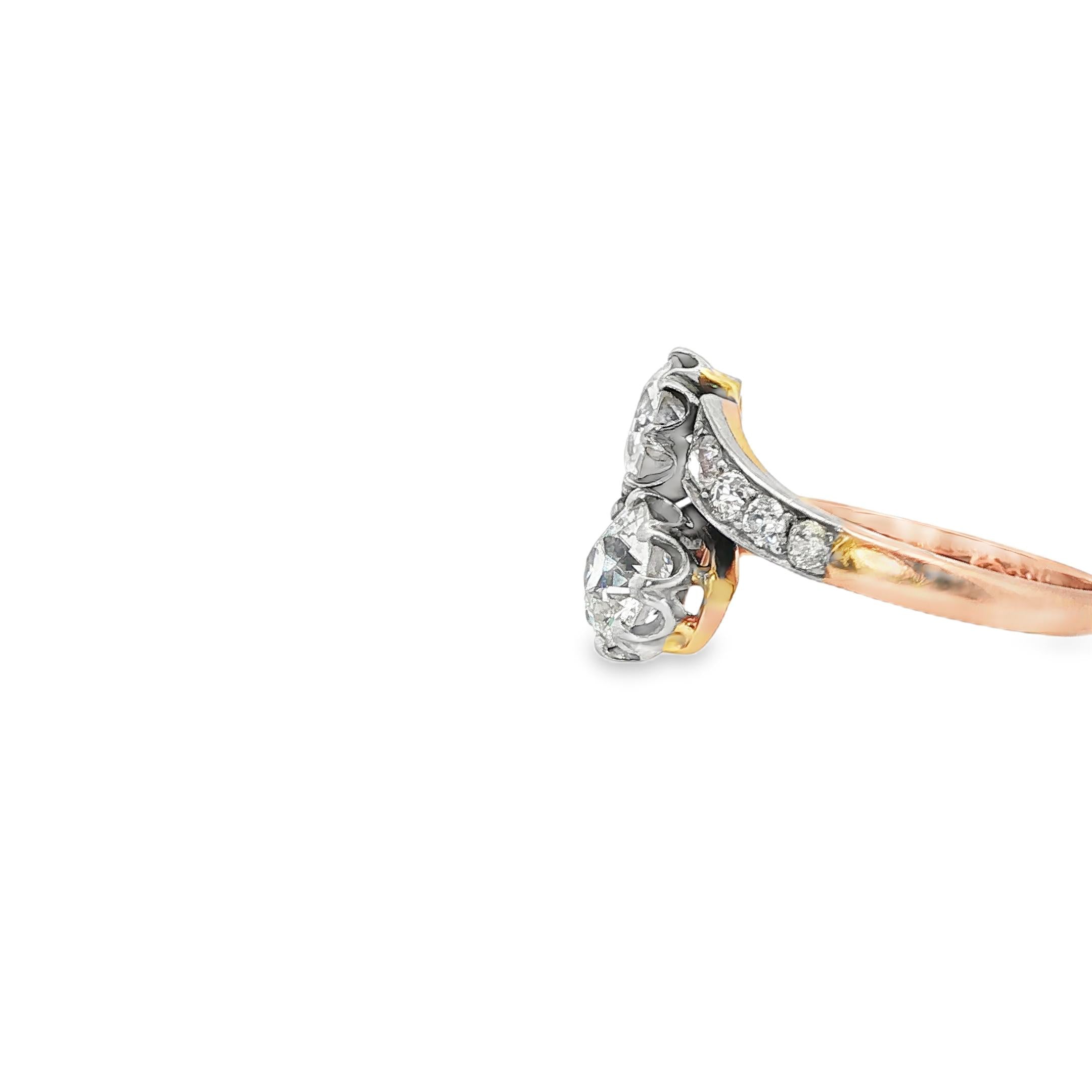 French Victorian Diamond Toi et Moi Ring in Platinum and Gold