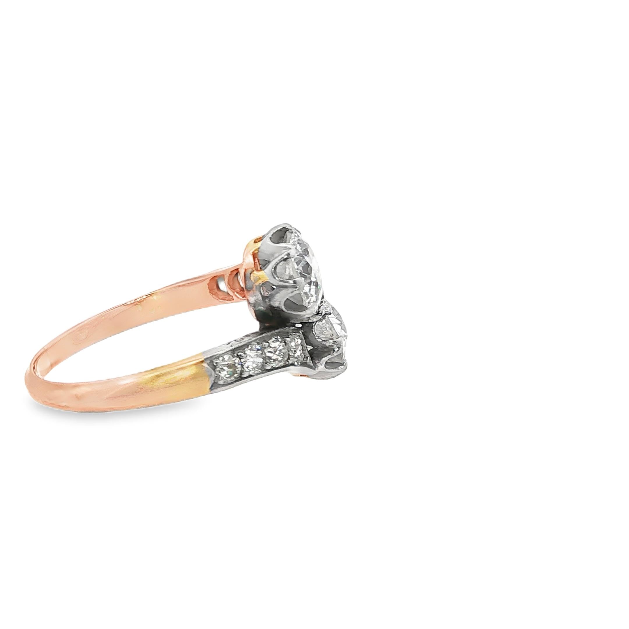 French Victorian Diamond Toi et Moi Ring in Platinum and Gold