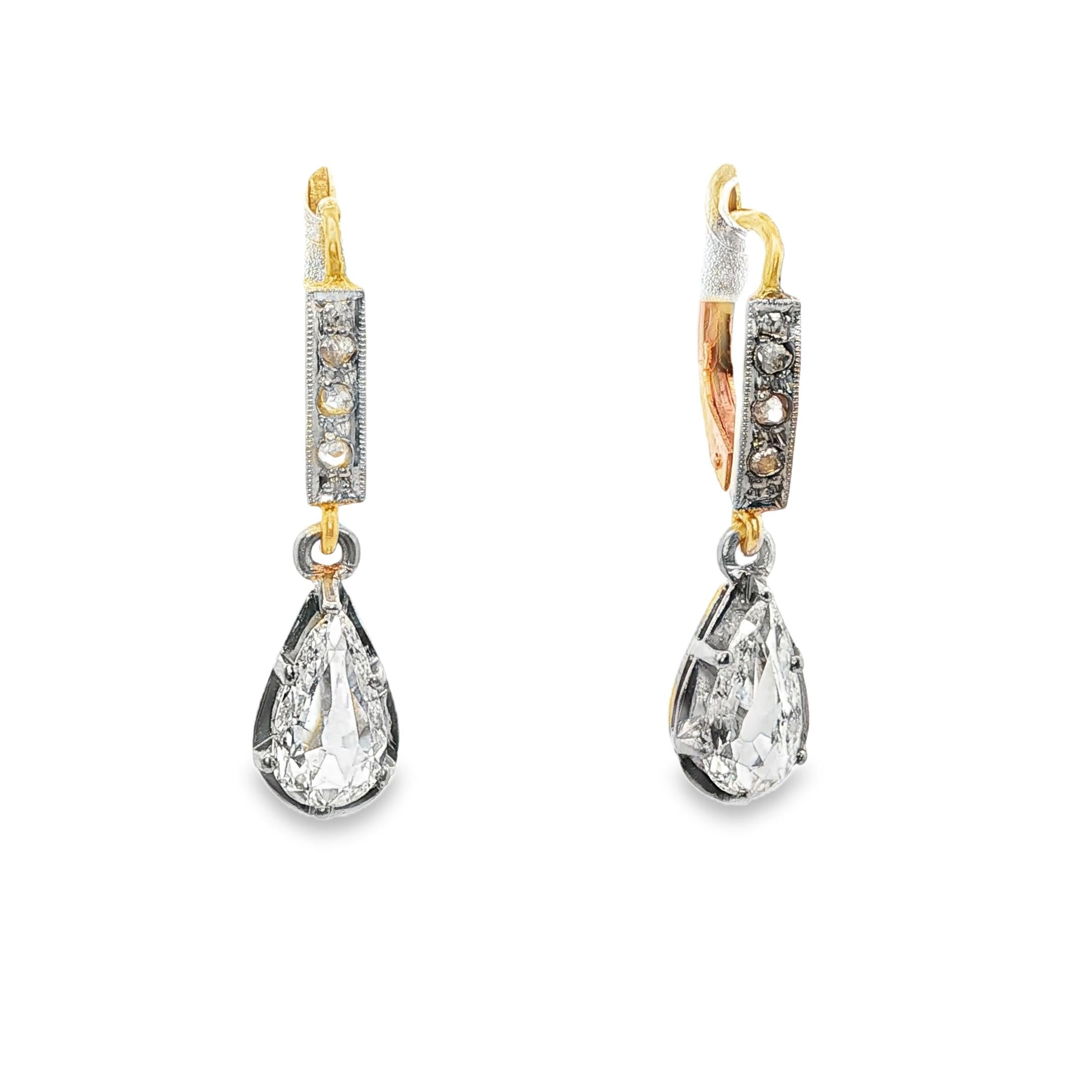 Antique Pear-Shaped Diamond Drop Earrings
