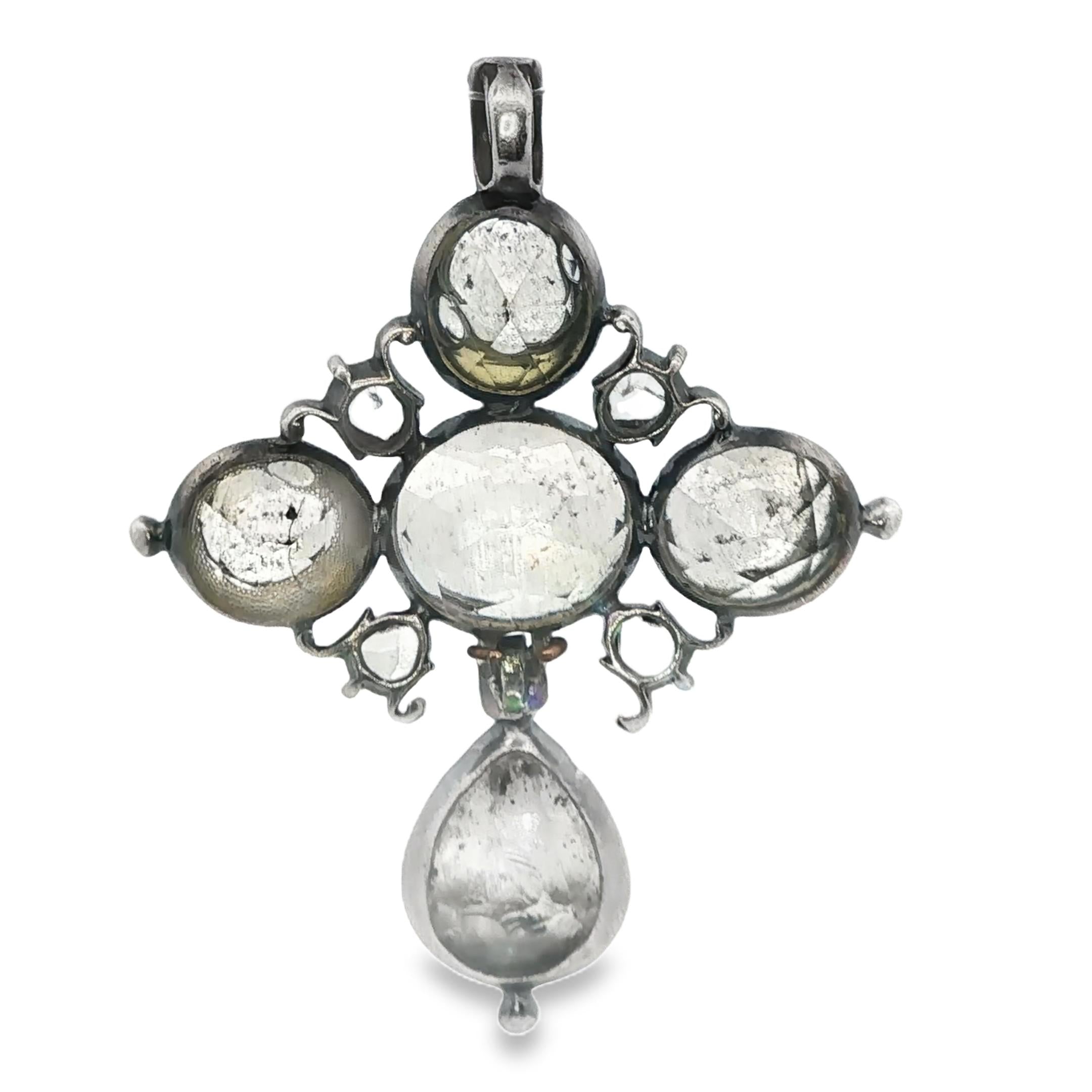 Silver XVIII Georgian Rose Cut diamond Cross Pendant