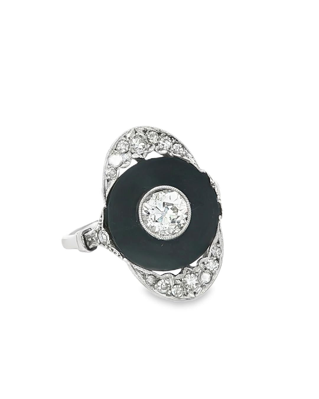 Platinum Art Deco Onyx Diamond Ring
