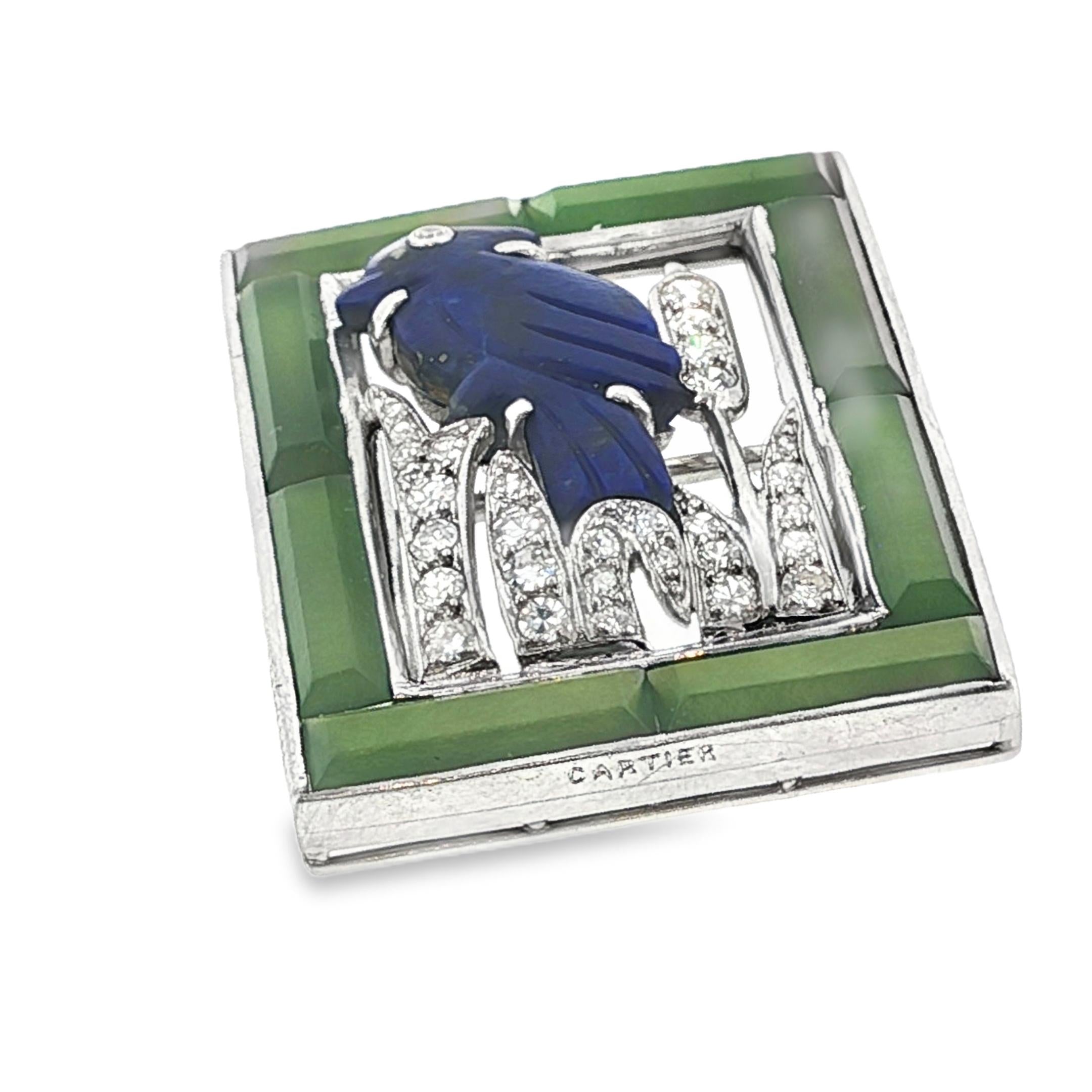 Cartier Lapis Lazuli, Nephrite & Diamond Bird Brooch Circa 1930