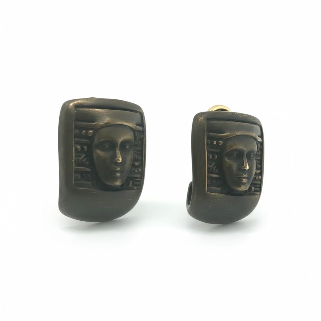 K. Kord Sculpted Face Gold Earclips United States, Circa 1990